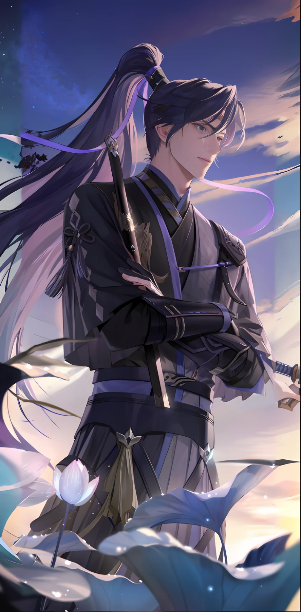 anime girl with long hair standing in the ocean with a sword, handsome guy in demon slayer art, masamune shiro, keqing from genshin impact, badass anime 8 k, anime art wallpaper 8 k, best anime 4k konachan wallpaper, by Shitao, heise jinyao, anime art wallpaper 4 k, anime art wallpaper 4k