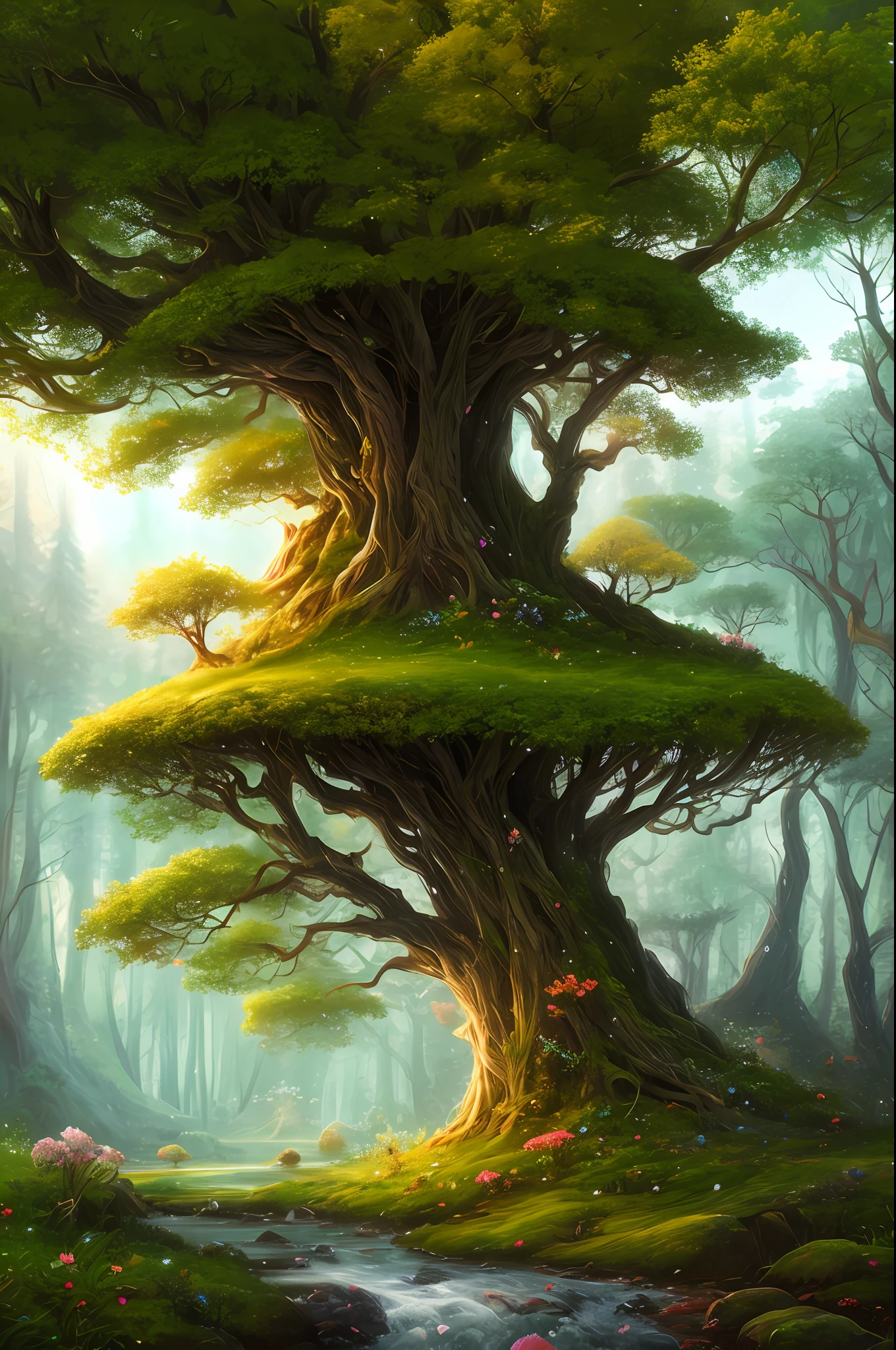 masterpiece, best quality, high quality,extremely detailed CG unity 8k wallpaper, An enchanting and dreamy scene of a fantasy forest, with towering trees, glowing mushrooms, and hidden fairy glens, creating a sense of mystique and enchantment, artstation, digital illustration, intricate, trending, pastel colors, oil paiting, award winning photography, Bokeh, Depth of Field, HDR, bloom, Chromatic Aberration ,Photorealistic,extremely detailed, trending on artstation, trending on CGsociety, Intricate, High Detail, dramatic, art by midjourney