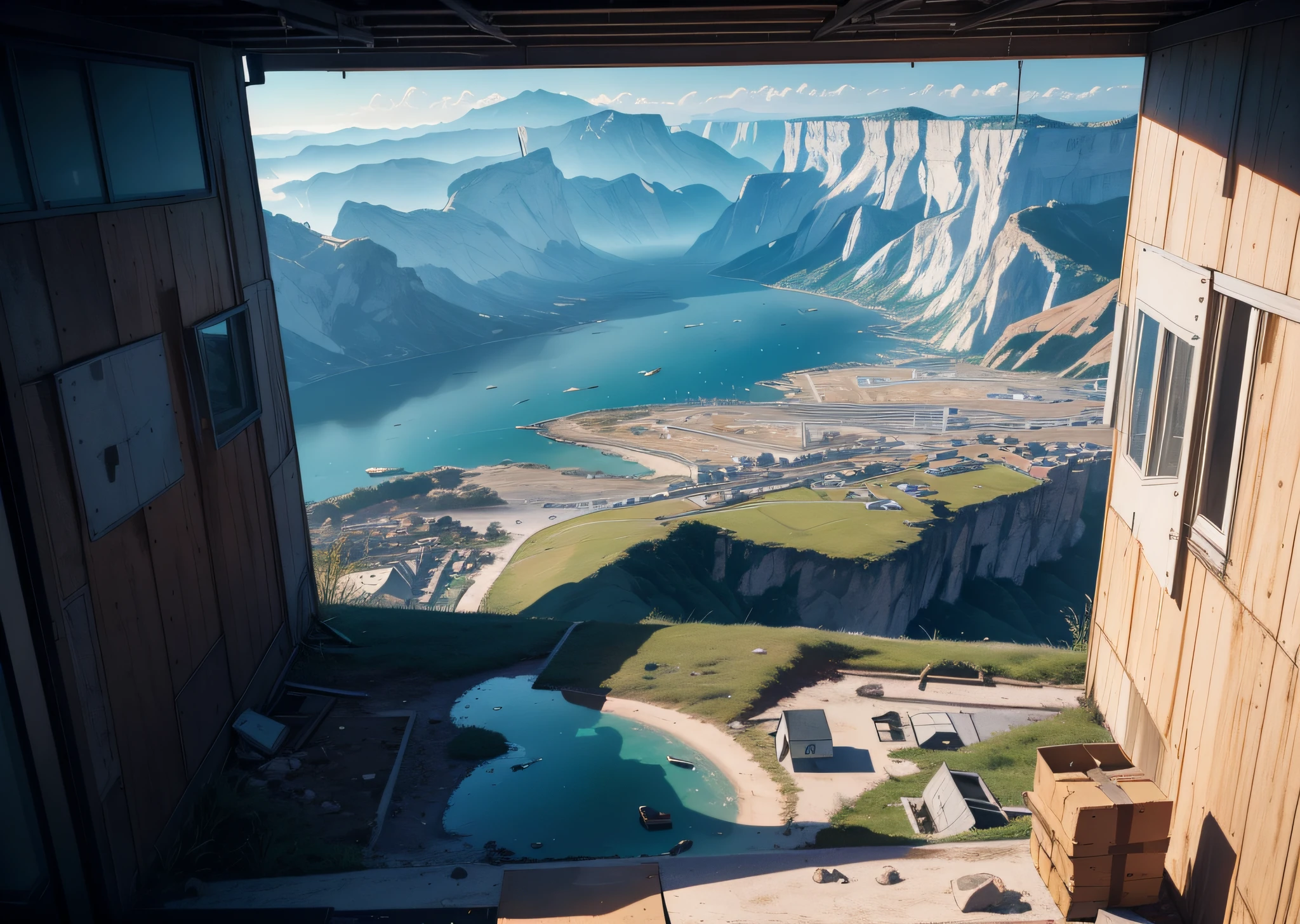 view of the earth, (daytime: 1.2), (natural disaster: 1.4), (shaking or tremors: 1.3), (houses and buildings in the foreground: 1.4), (a sense of chaos and danger: 1.4), (people evacuating: 1.3), (emergency vehicles rushing by: 1.3), (a feeling of vulnerability and uncertainty: 1.4), (minimalistic decor: 1.1), (film composition: 1.2), HDR, 8k wallpaper, {{{masterpiece}}}.
