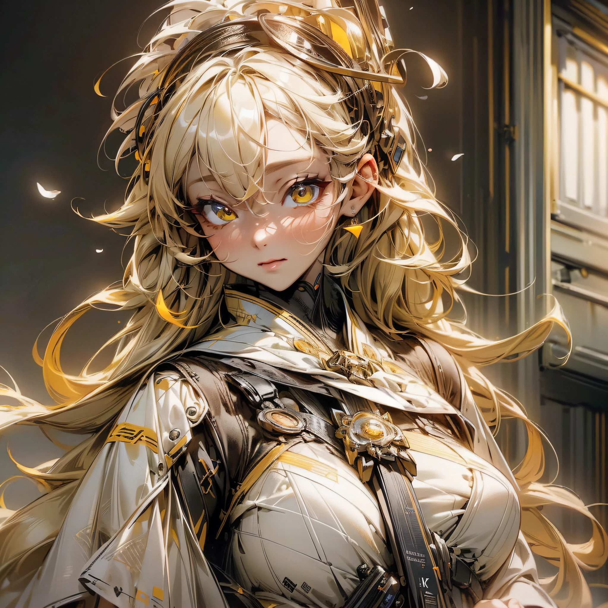 (extremely detailed CG unity 8k wallpaper,masterpiece, best quality, ultra-detailed, beautiful detailed eyes:1.2),best illumination, (best shadow, an extremely delicate and beautiful, bloom),.1gril,solo,yellow eyes,yellow hair,.neon_woman .