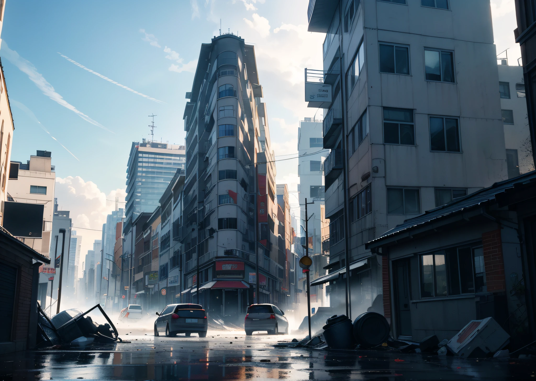 (Daytime: 1.2), (Natural disasters: 1.4), (Shaking or shaking: 1.3), (Houses and buildings in the foreground: 1.4), (Chaos and sense of danger: 1.4), (People evacuating: 1.3), (Emergency vehicles rushing by: 1.3), (Feelings of vulnerability and uncertainty: 1.4), (Simple decoration: 1.1), (Film composition: 1.2), HDR, 8k wallpapers, {{{Masterpiece}}}