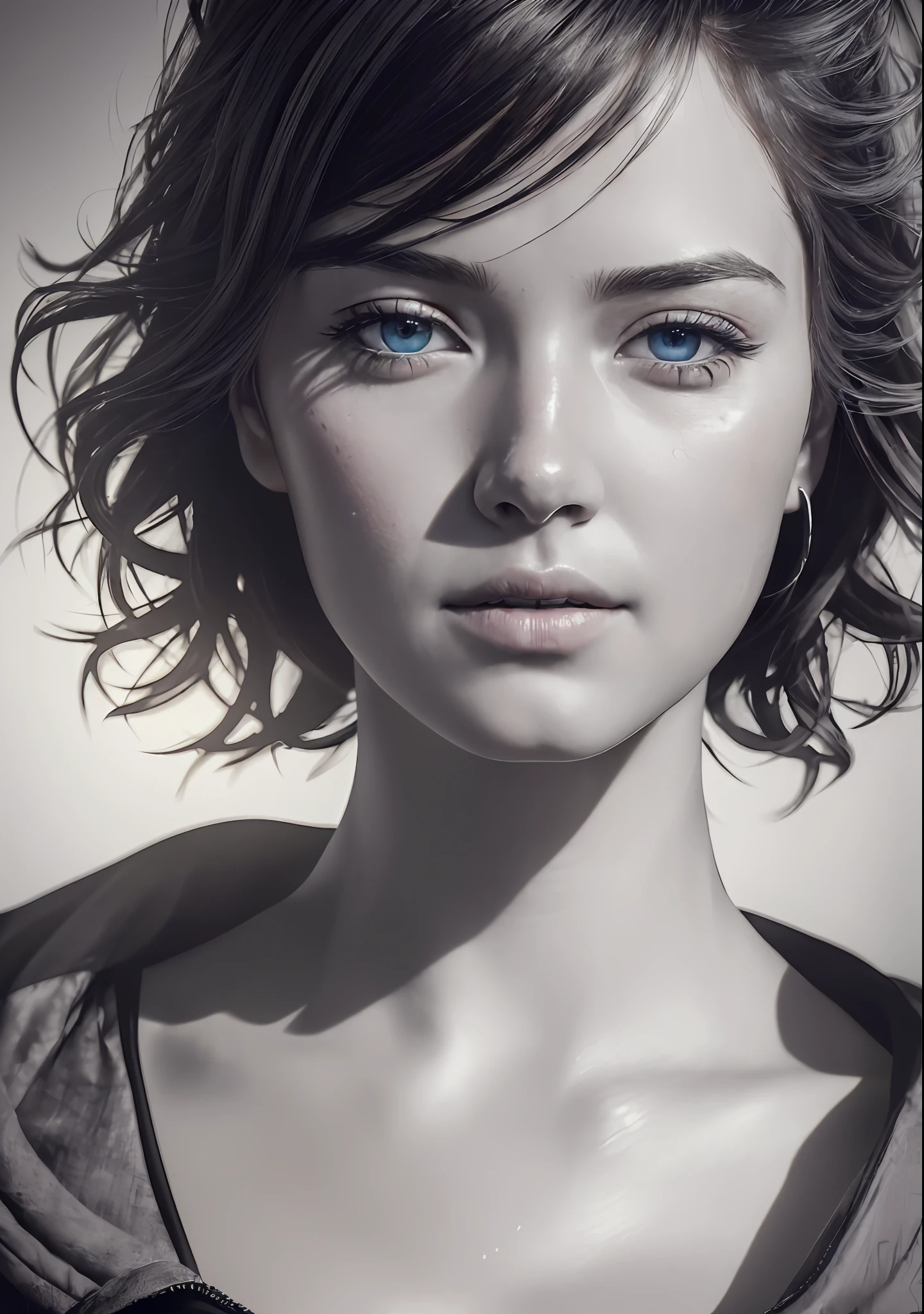 style, RAW close portrait of a 1girl, ((cute face: 1.7, 
perfect face: 1.3)), (from top: 1.2), best quality, epic (by Lee Jeffries photo, Sony A7, 50 mm, pores: 1.5, colors, hyperdetailed: 1.5, film grain: 1.4,
hyper-realistic: 1.5), hyper-realistic texture, masterpiece, unreal engine 5, extremely detailed CG unit 8k wallpaper, realistic eyes,
Crazily detailed photo, (ecstasy of light and shadow, deep shadow), (Winner of the Pulitzer Prize for Photography and the Taylor Wessing Prize for Photography)