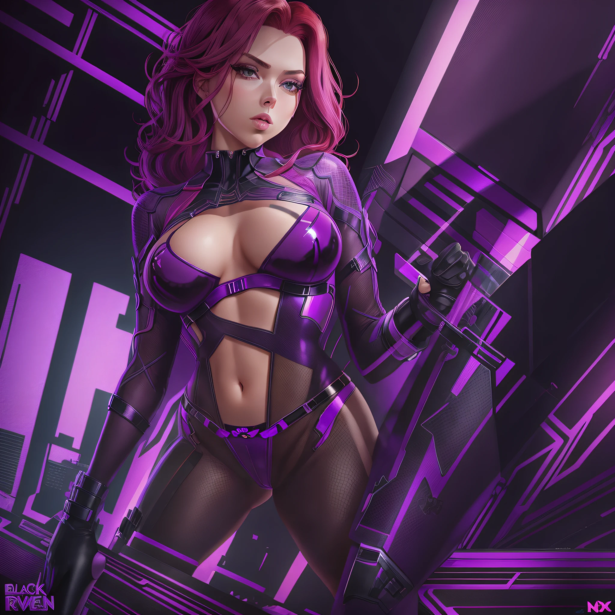 Black Widow, purple transparent underwear, purple thong, legs apart --auto --s2