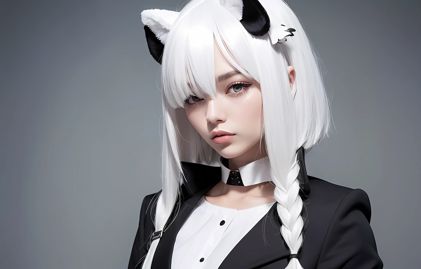 White hair
Animal ears