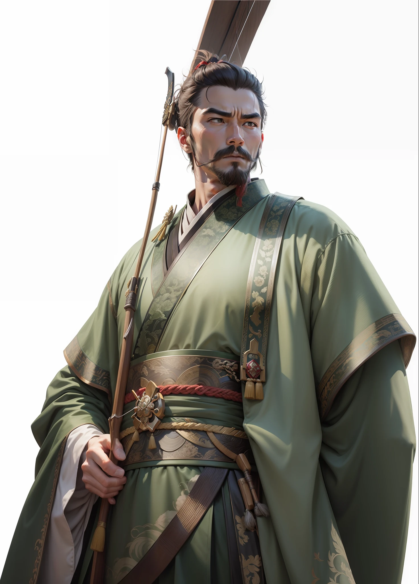 The best quality, high resolution, masterpiece, bow and archery, Liu Bei image in the Romance of the Three Kingdoms, details, depth of field effect, imperial image, proud, extreme facial features, natural face, facial optimization --auto --s2
