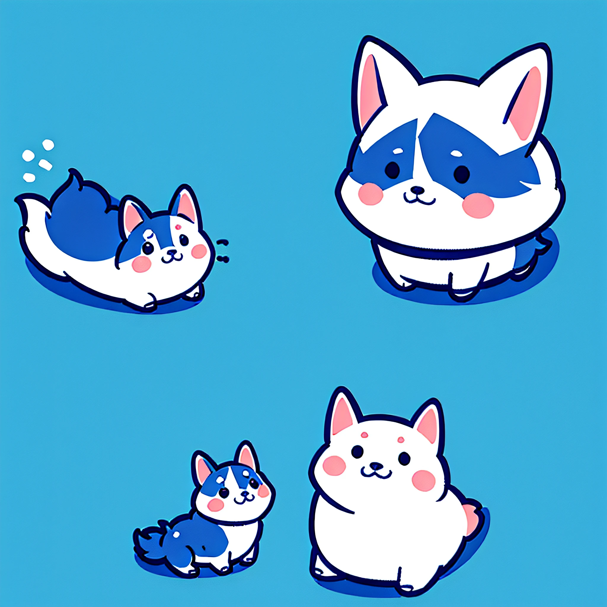 Blue background, a cute corgi, sitting on the ground, cute, Q version, line drawing, simple color
