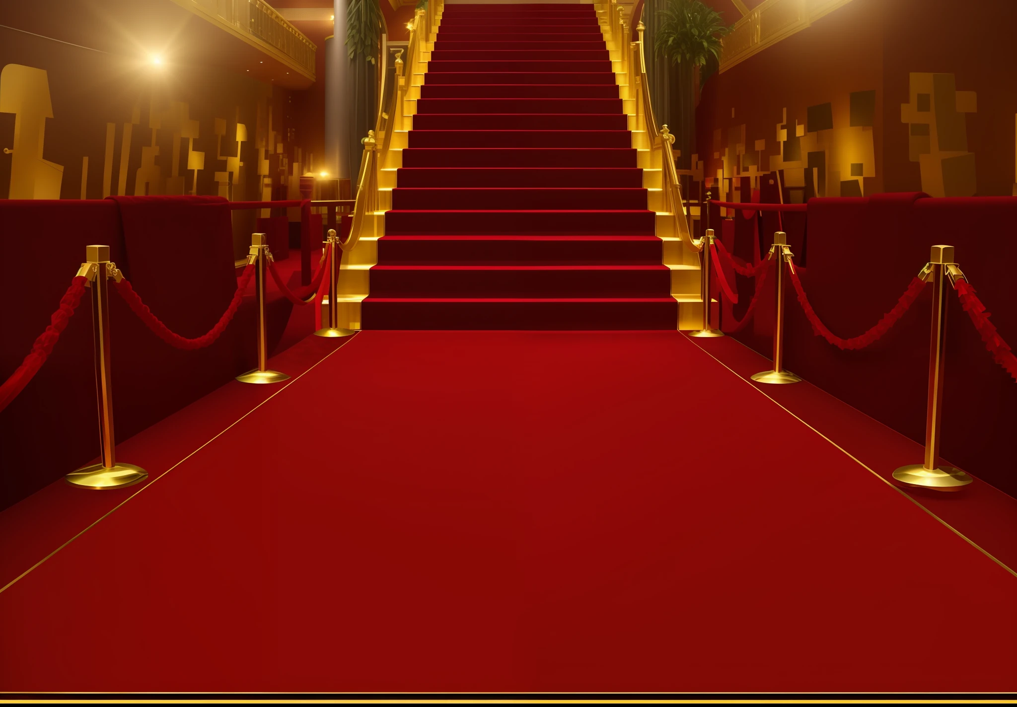 arafed staircase with red carpet and gold railings leading to a grand staircase, red carpet, red carpet photo, red carpet photography, red carpeted floor, ting red color, runway, inspo, academy award winning, walking down, oscar winning, carpet at the floor, carpet, red color theme, catwalk, red theme, on a red background