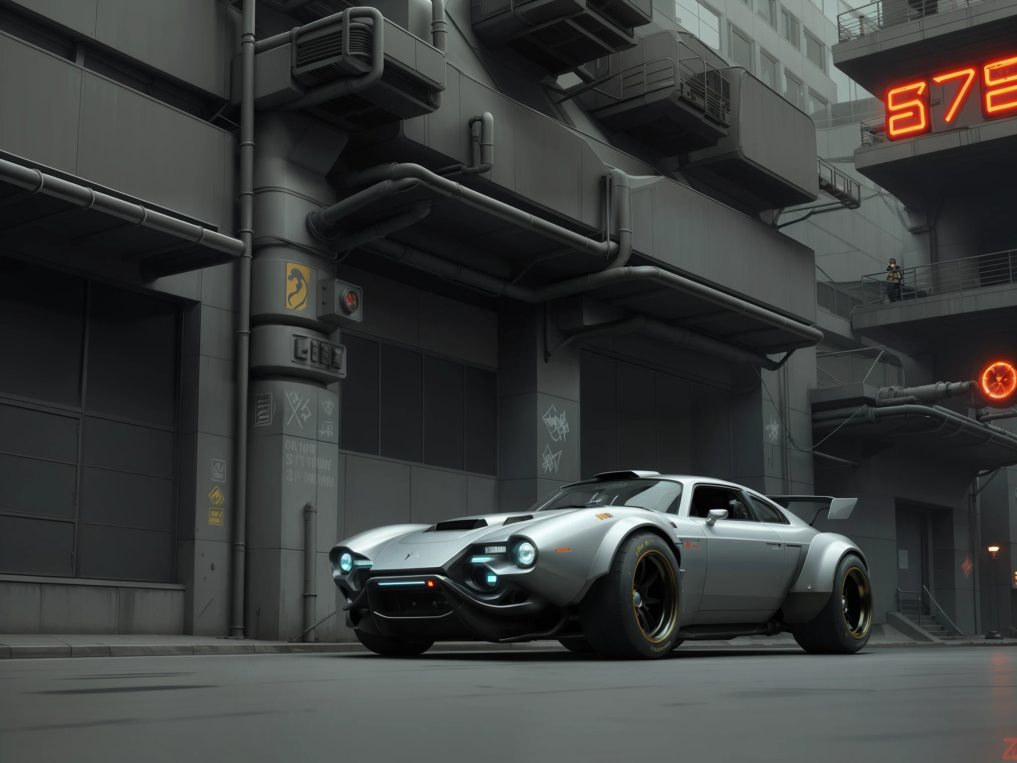 ((Futuristic Cyberpunk Hotrod Zeekars)) (with illuminated tires) 3/4 front view, in the city, noise, fighting, luminous special effects, high resolution, high quality detail, impeccable