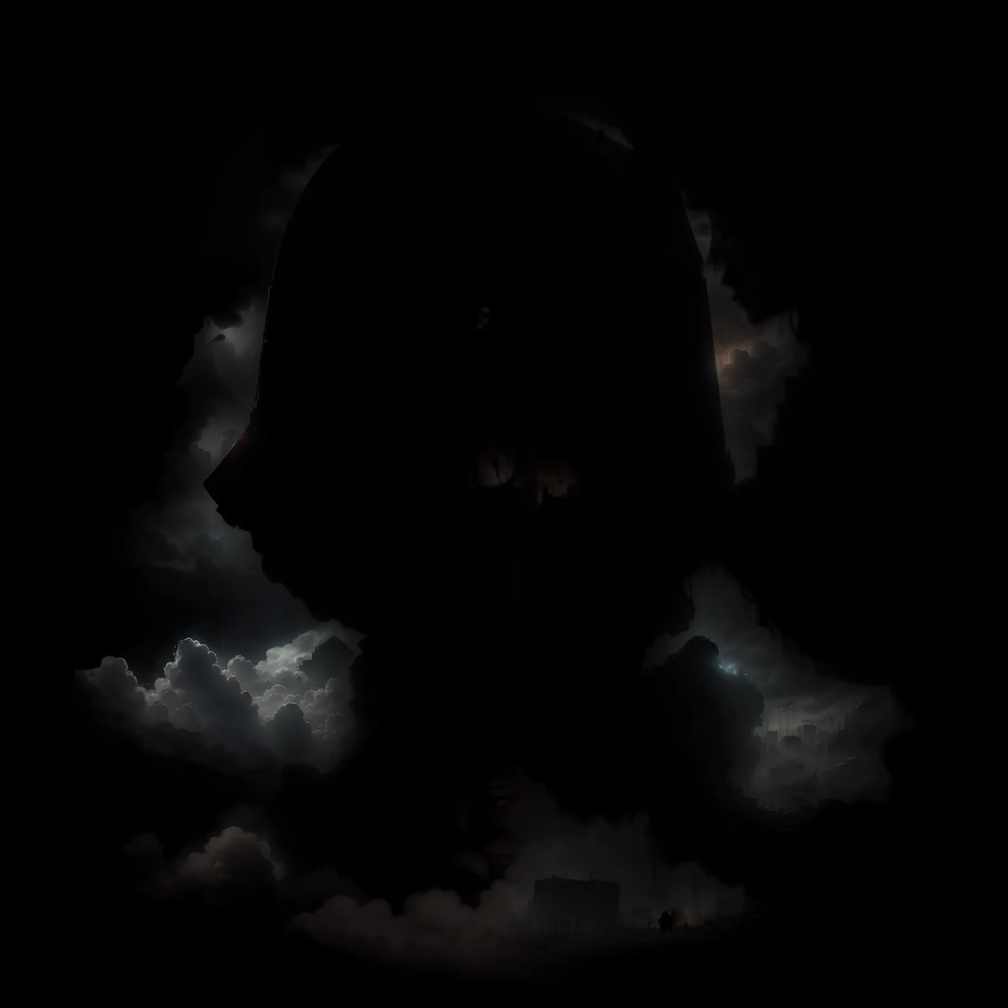 dark scene, dark lighting, terror, a post-apocalyptic city, super detailed image, a woman with her relative lying in her arms, sad look, detailed body, sad scene, clouds of pollution, background mutant creatures attacking other people, blood by scenery, professional photography, realistic, horror