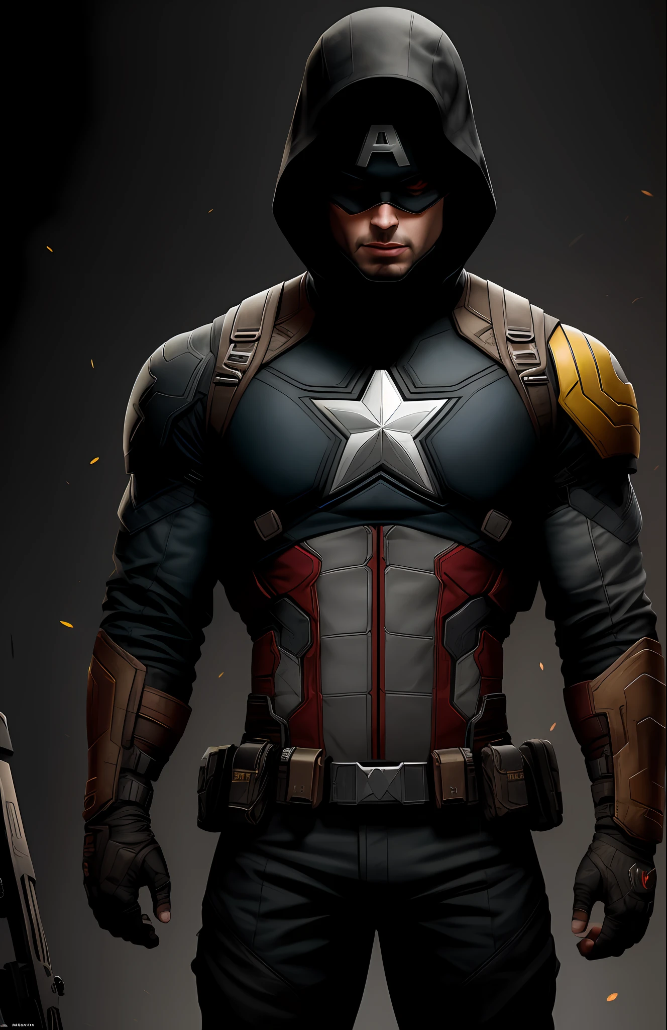 (dark shot: 1.1), epic realistic, Captain America from Marvel, yellow gradient, black, brown and magenta color scheme, grunge aesthetic!!! graffiti tag wall background, art by Greg Rutkowski and artgerm, soft cinematic light, Adobe Lightroom, darkroom, HDR, intricate, highly detailed, (depth of field: 1.4), faded, (neutral colors: 1.2), (hdr: 1.4), (muted colors: 1.2), hyper-detail (artstation: 1.4), cinematic, warm light, dramatic light (complex details: 1.1)