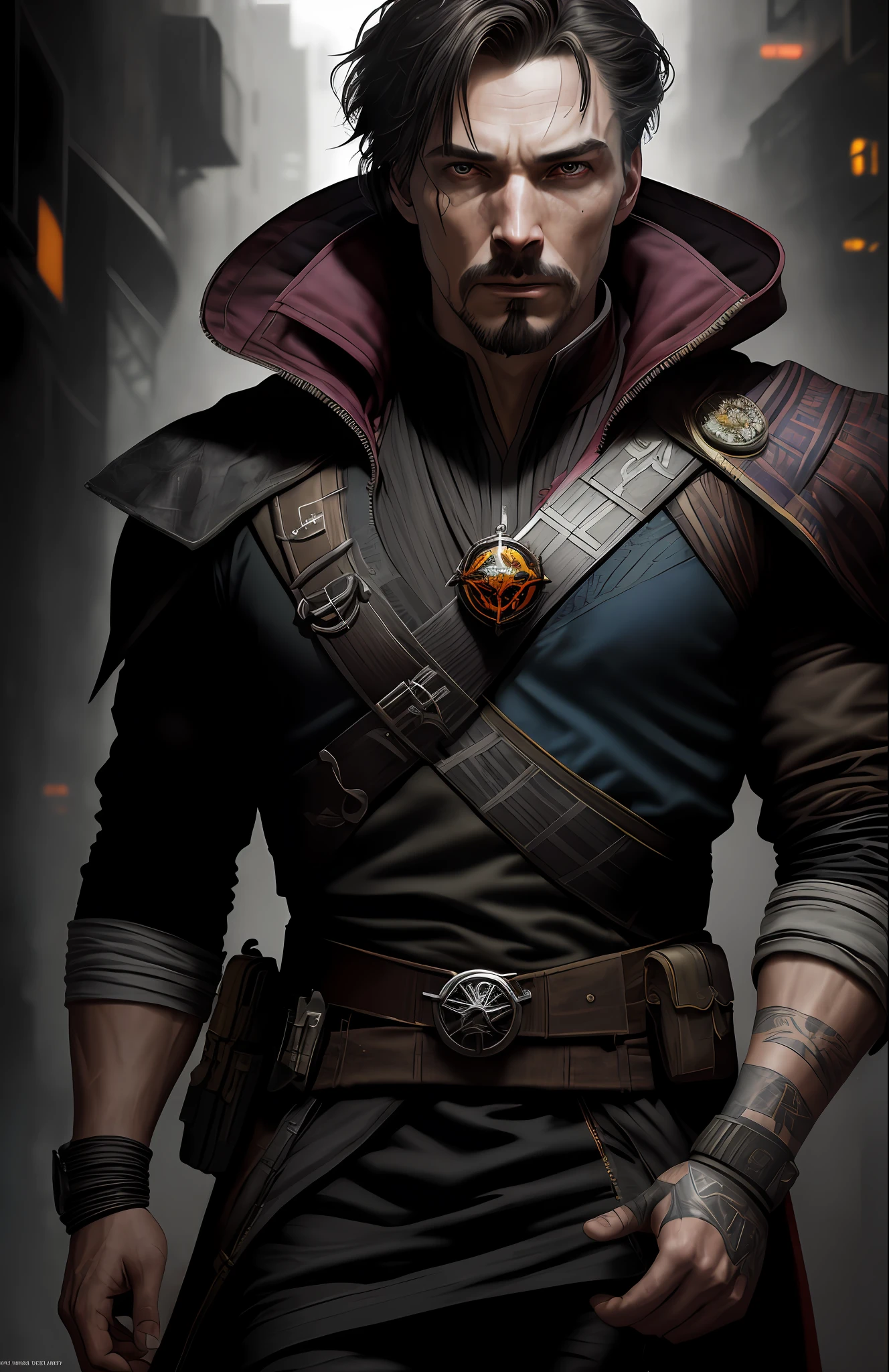 (dark shot: 1.1), epic realistic, Doctor Strange from Marvel, gradient yellow, black, brown and magenta color scheme, grunge aesthetic!!! graffiti tag wall background, art by Greg Rutkowski and artgerm, soft cinematic light, Adobe Lightroom, darkroom, HDR, intricate, highly detailed, (depth of field: 1.4), faded, (neutral colors: 1.2), (hdr: 1.4), (muted colors: 1.2), hyper-detail (artstation: 1.4), cinematic, warm light, dramatic light (complex details: 1.1)