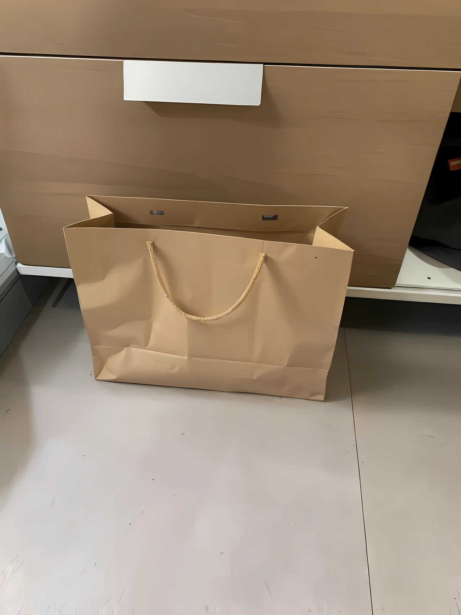 there is a brown paper bag sitting on the floor next to a refrigerator, high quality paper, brown:-2, brown paper, ordered, bags, grand!, great quality ), taken with sony alpha 9, bad quality, 中 元 节, by Tom Wänerstrand, from china, incredible quality, made of cardboard, unopened