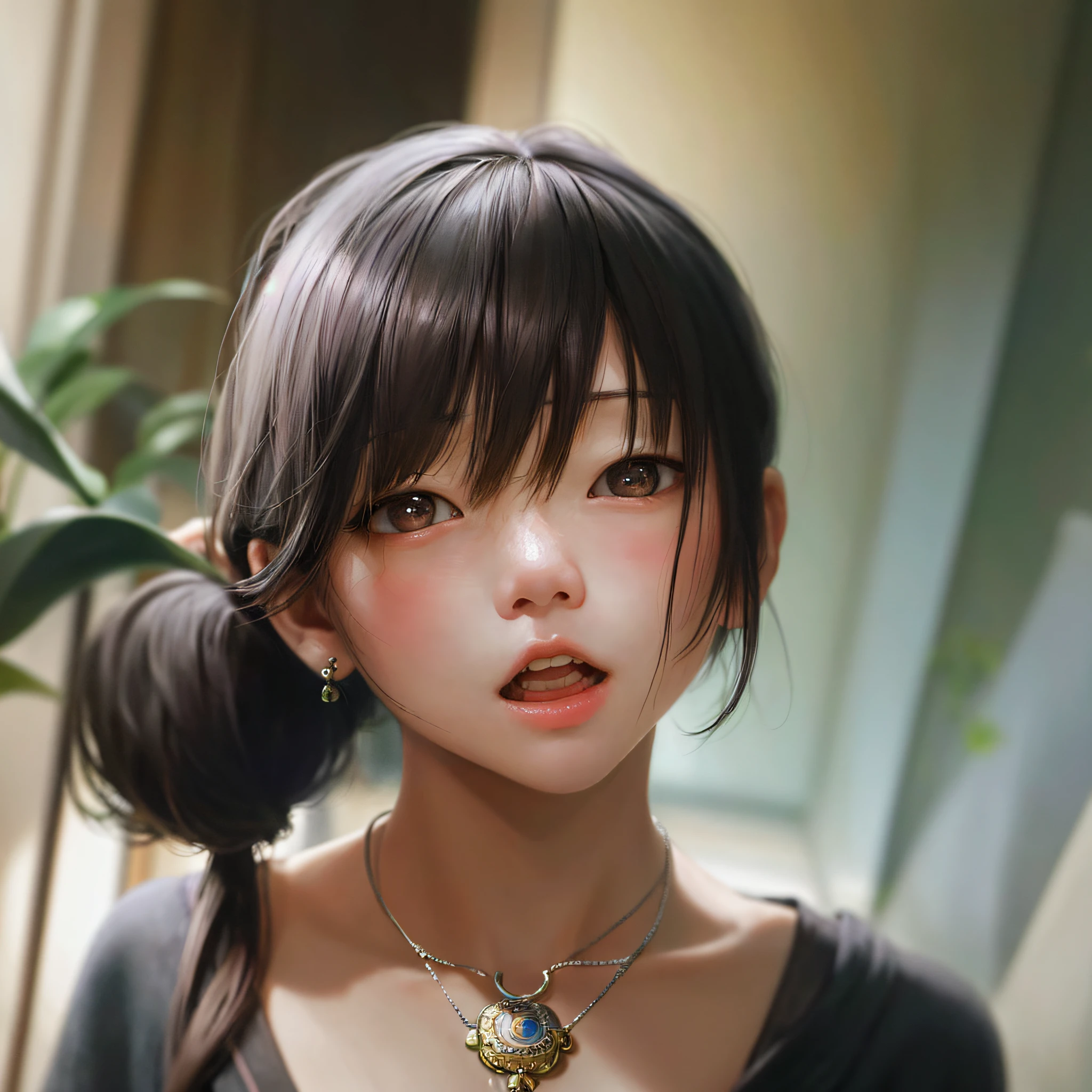 there is a woman with a necklace and a necklace on her neck, kawaii realistic portrait, inspired by Sim Sa-jeong, realistic artstyle, realism artstyle, artwork in the style of guweiz, 🤤 girl portrait, soft digital painting, realistic. cheng yi, in the art style of bowater, #1 digital painting of all time