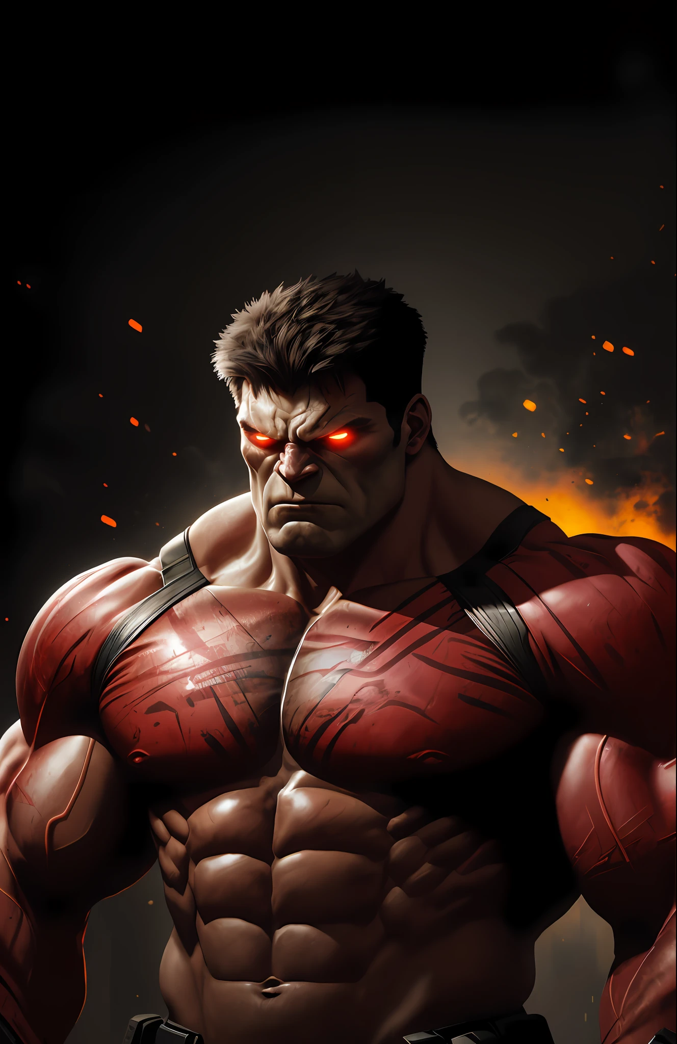 (dark shot: 1.1), epic realistic, Red Hulk from Marvel, yellow gradient, black, brown and magenta color scheme, grunge aesthetic!!! graffiti tag wall background, art by Greg Rutkowski and artgerm, soft cinematic light, Adobe Lightroom, darkroom, HDR, intricate, highly detailed, (depth of field: 1.4), faded, (neutral colors: 1.2), (hdr: 1.4), (muted colors: 1.2), hyper-detail (artstation: 1.4), cinematic, warm light, dramatic light (complex details: 1.1)