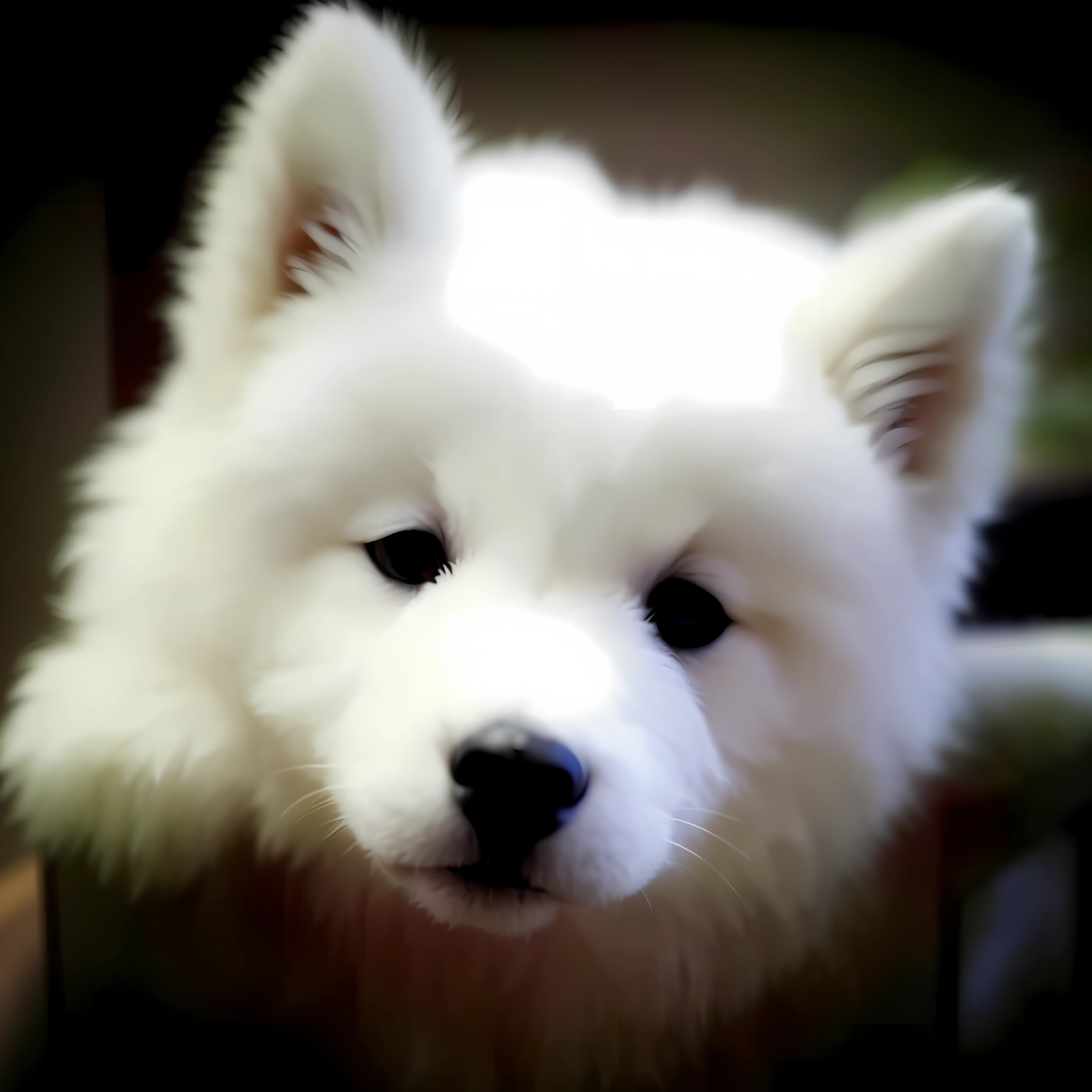 A fluffy white Samoyed lay on the railing