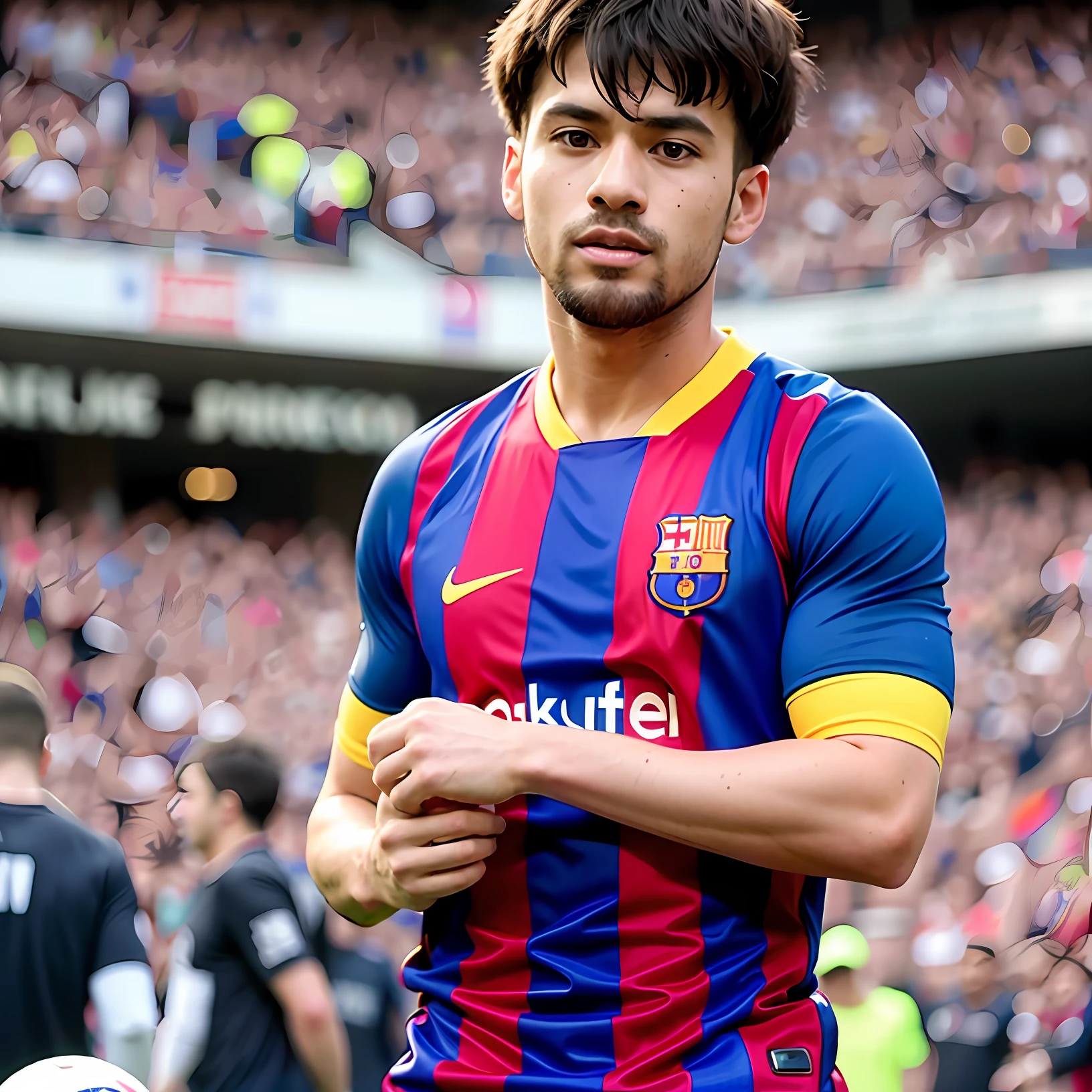 Football narrator with Barcelona T-shirt