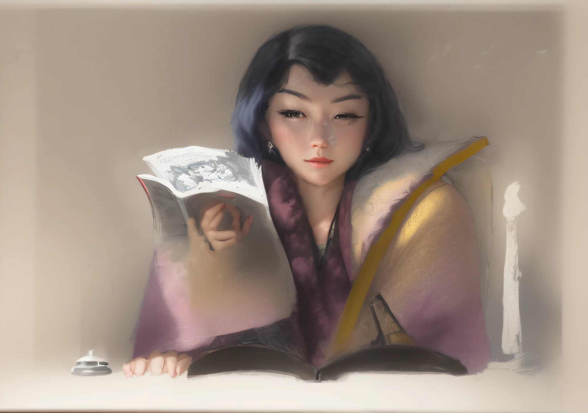 drawing of a woman reading a book with a banana on her lap, inspired by François Quesnel, fan art, snow white as a d & d fighter, colorized pencil, colorized pencil sketch, portrait of mulan, a color pencil sketch, full color drawing, colored drawing, colored sketch, colored pencil on paper, portrait of professor sinister, color drawing
