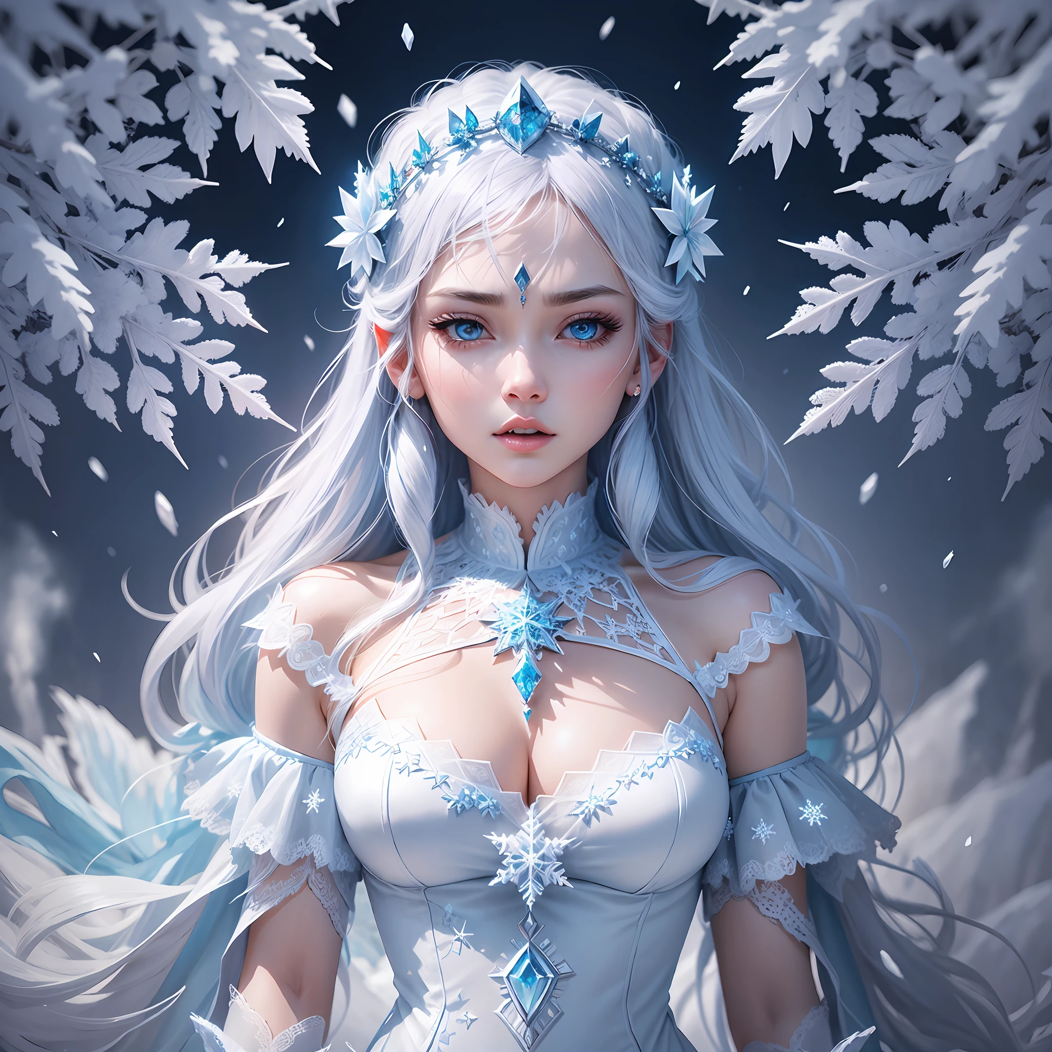 Excellent, high quality, beautiful, ice queen, lace snowflake jewelry, clothing, snow mountain, expression cold, aesthetic --auto --s2