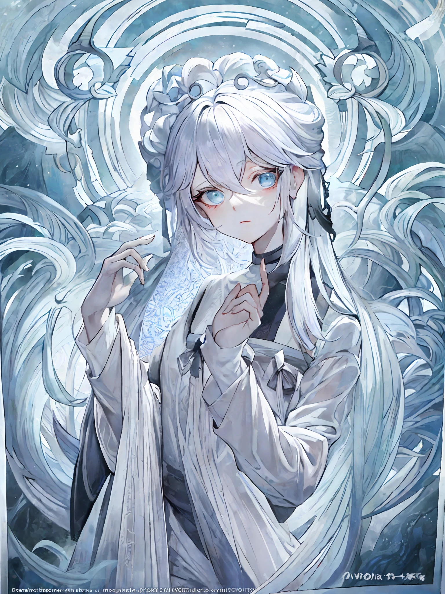 A pixiv competition winner, fantasy art, white-haired god, beautiful character painting, Guvez-style artwork, the glare of Yuki Onna, Guweiz, long white hair, flowing hair and robes