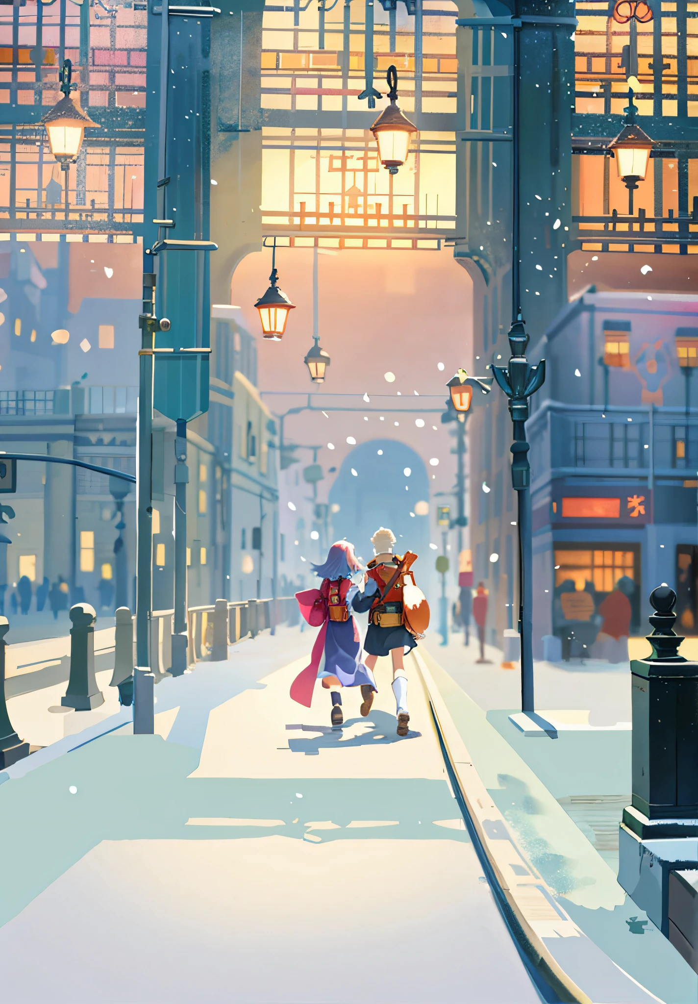 There are many people walking in the train station with a lamp shining on the ground, concept art magical highlights, from mysterious academia, blurry and dreamy illustrations, anime background art, magical concept art, blurry and dreamy illustrations, beautiful anime scenes, anime landscape concept art, professional concept art, emotional concept art, concept art amazing atmosphere, magical fantasy 2D concept art, Japanese manga, illustration, 4K