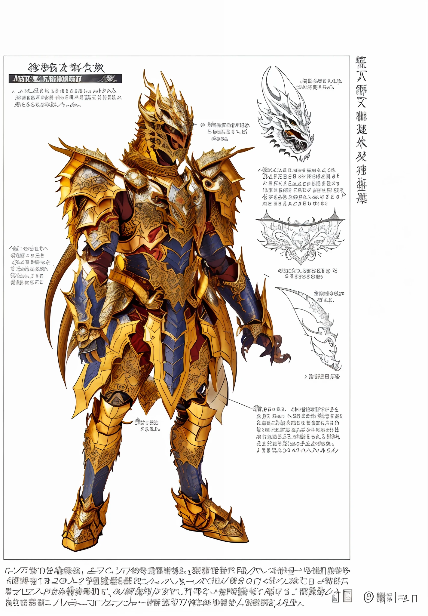 a close up of a drawing of a man in armor, dragon ancient full plate armor, traditional japanese concept art, dragon inspired armor, draconic looking armor, intricate golden armor, golden armor wearing, in monster hunter armor, light gold armor, detailed armor, dragon scale armor, demonic dragon inspired armor, with scaly-looking armor, dragon armor