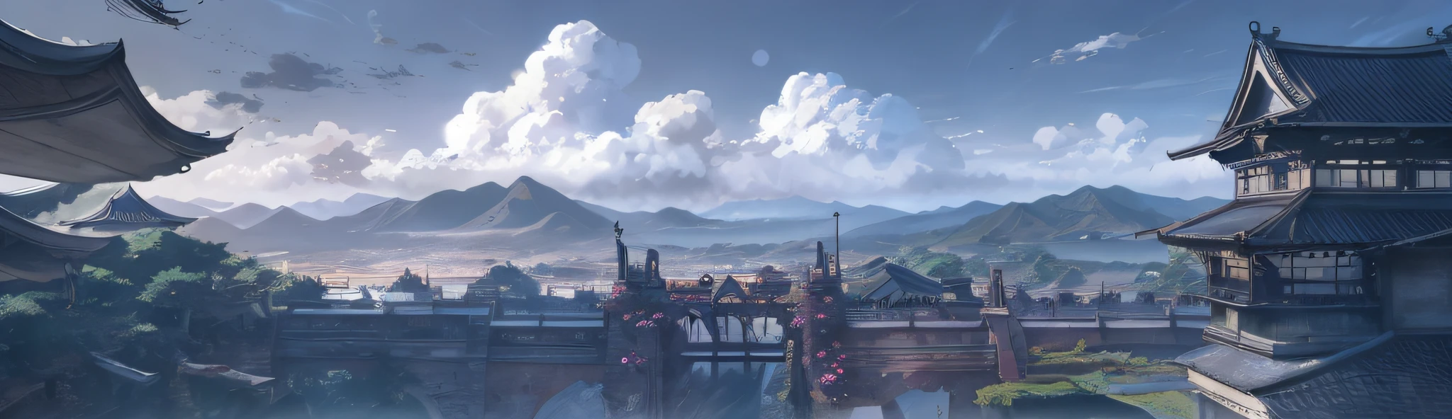 landscape background, anime landscape, anime landscape concept art, landscape artwork, digital painting concept art, anime landscape, Makoto Arai, Mikuni scene, beautiful anime scene, detailed digital concept art, concept art stunning atmosphere