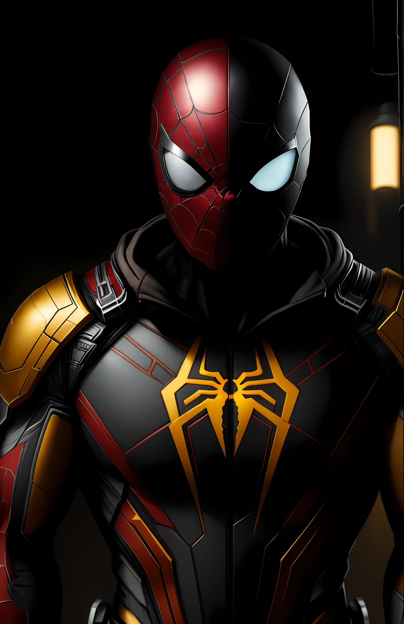 (dark shot: 1.1), epic realistic, Cyborg Spider-Man from Marvel, yellow gradient, black, brown and magenta color scheme, grunge aesthetics!!! graffiti tag wall background, art by Greg Rutkowski and artgerm, soft cinematic light, Adobe Lightroom, darkroom, HDR, intricate, highly detailed, (depth of field: 1.4), faded, (neutral colors: 1.2), (hdr: 1.4), (muted colors: 1.2), hyper-detail (artstation: 1.4), cinematic, warm light, dramatic light (complex details: 1.1)