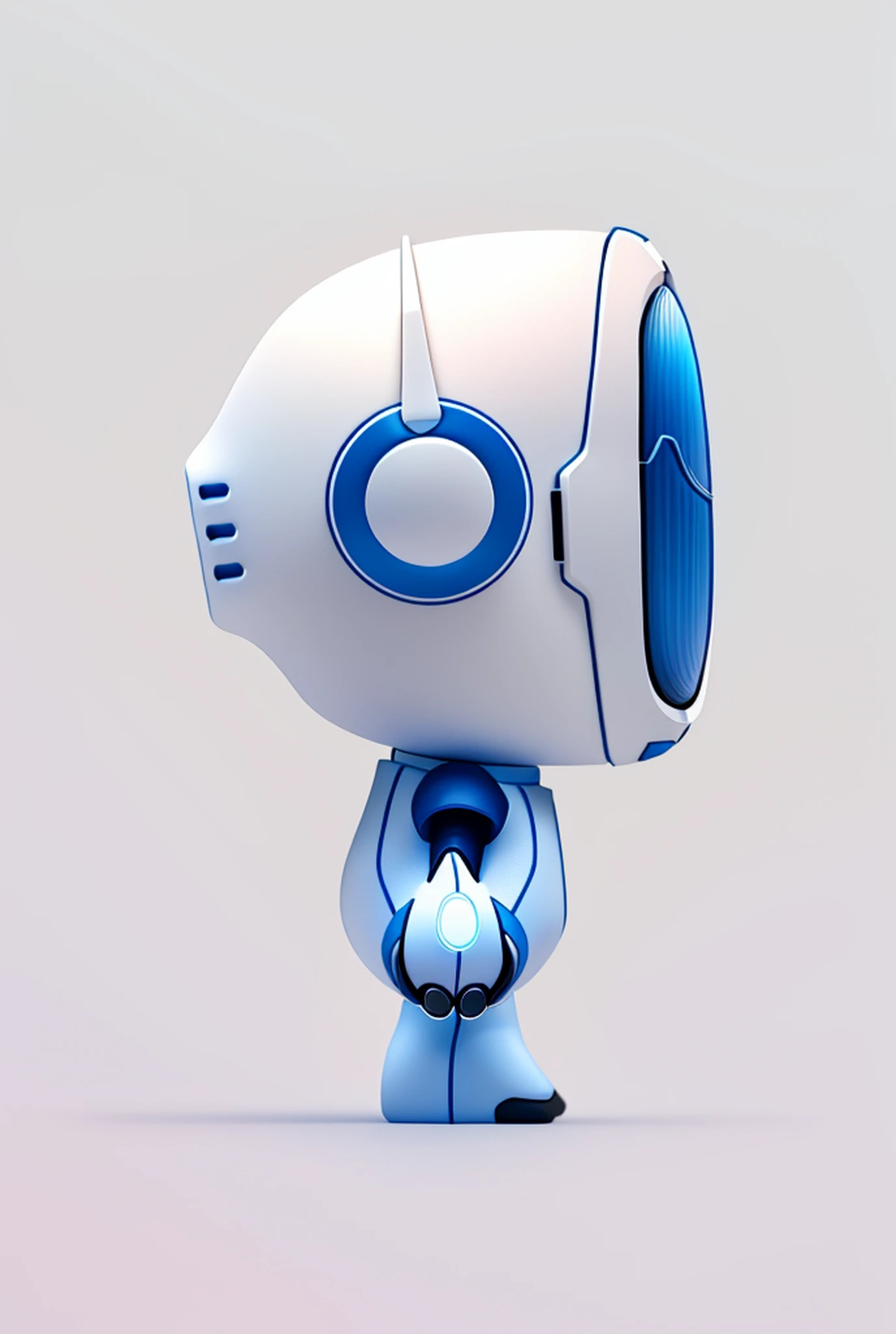 (extremely detailed CG Unity 8k wallpaper, masterpiece, best quality, super detailed), (best lighting, best shadow, extremely refined and beautiful), white body, side view, a cartoon robot, blue shoulders, blue headphones, has a big head, glowing spacesuit, cute humanoid robot, spacesuit with small LED light, sci-fi spacesuit, astronaut standing look, futuristic astronaut, spacesuit with modern helmet, sci-fi suit, friendly humanoid cyberrobot, Futuristic spacesuit, spacesuit, cute robot, interstellar spacesuit, spacesuit, as a full-body Funko Pop! Baymax from Big Hero 6, in Baymax's style, as a funko pop! , Crisp 8 K Line Art, Baymax, Line Art Behance HD, Clean Line Art, Clean Line Art, Robot Design, Concept Robot, White Robot with a Pair of Headphones, Body White, Dark Blue Glass Texture Face Mask