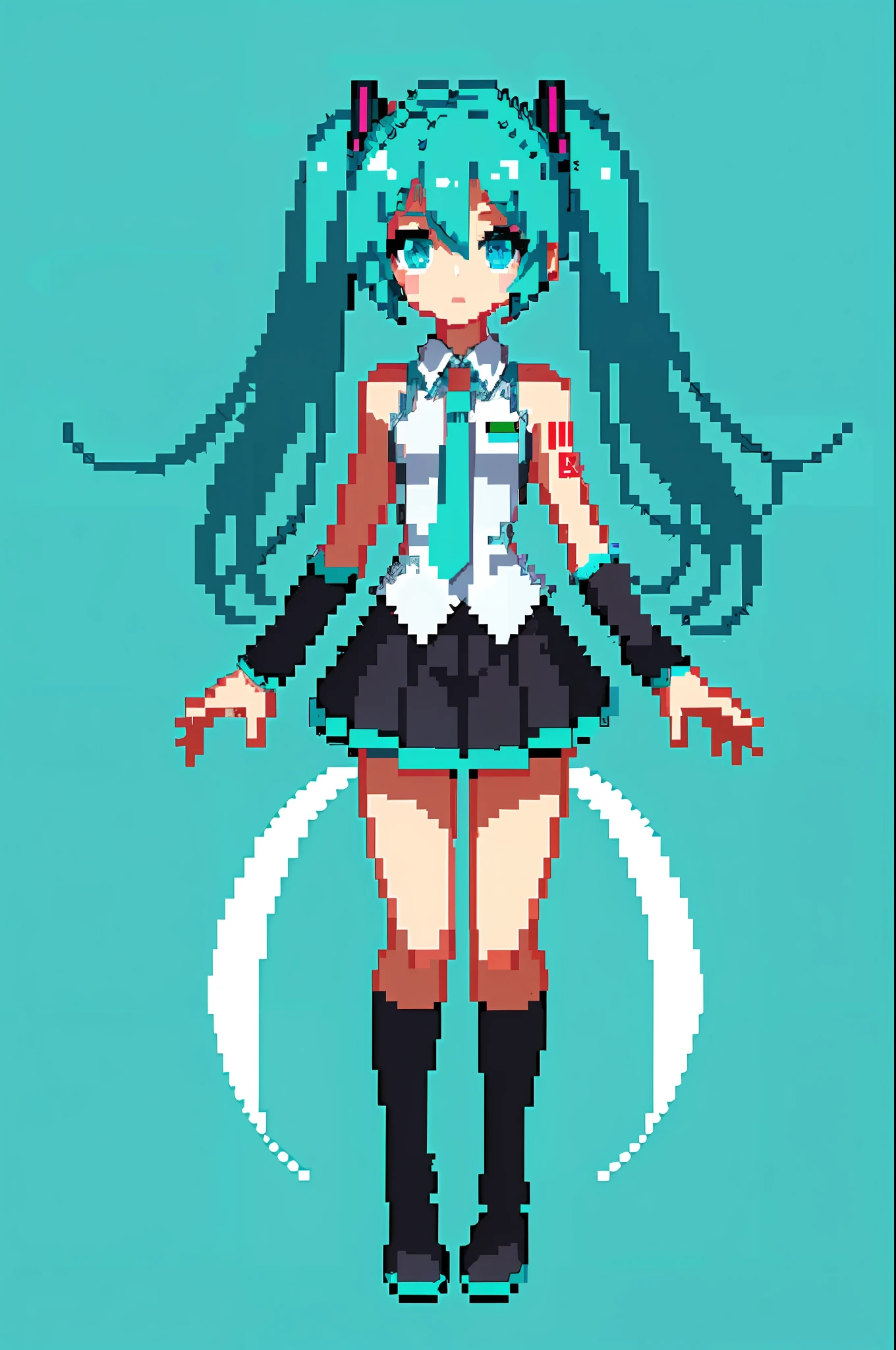 (masterpiece, top quality, best quality), pixel,pixel art,1girl, hatsune miku,full body,