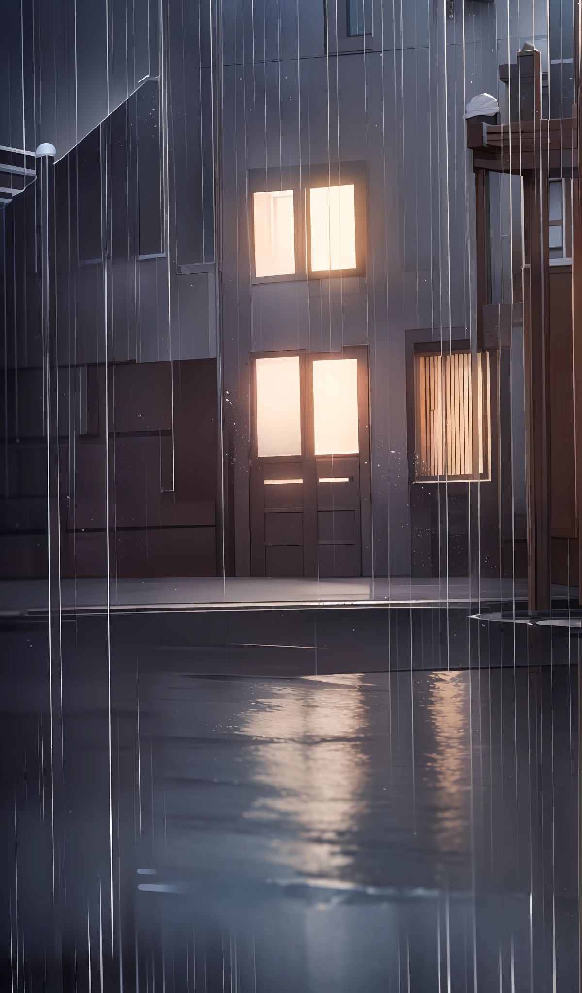 The street outside the house is raining, it's raining,