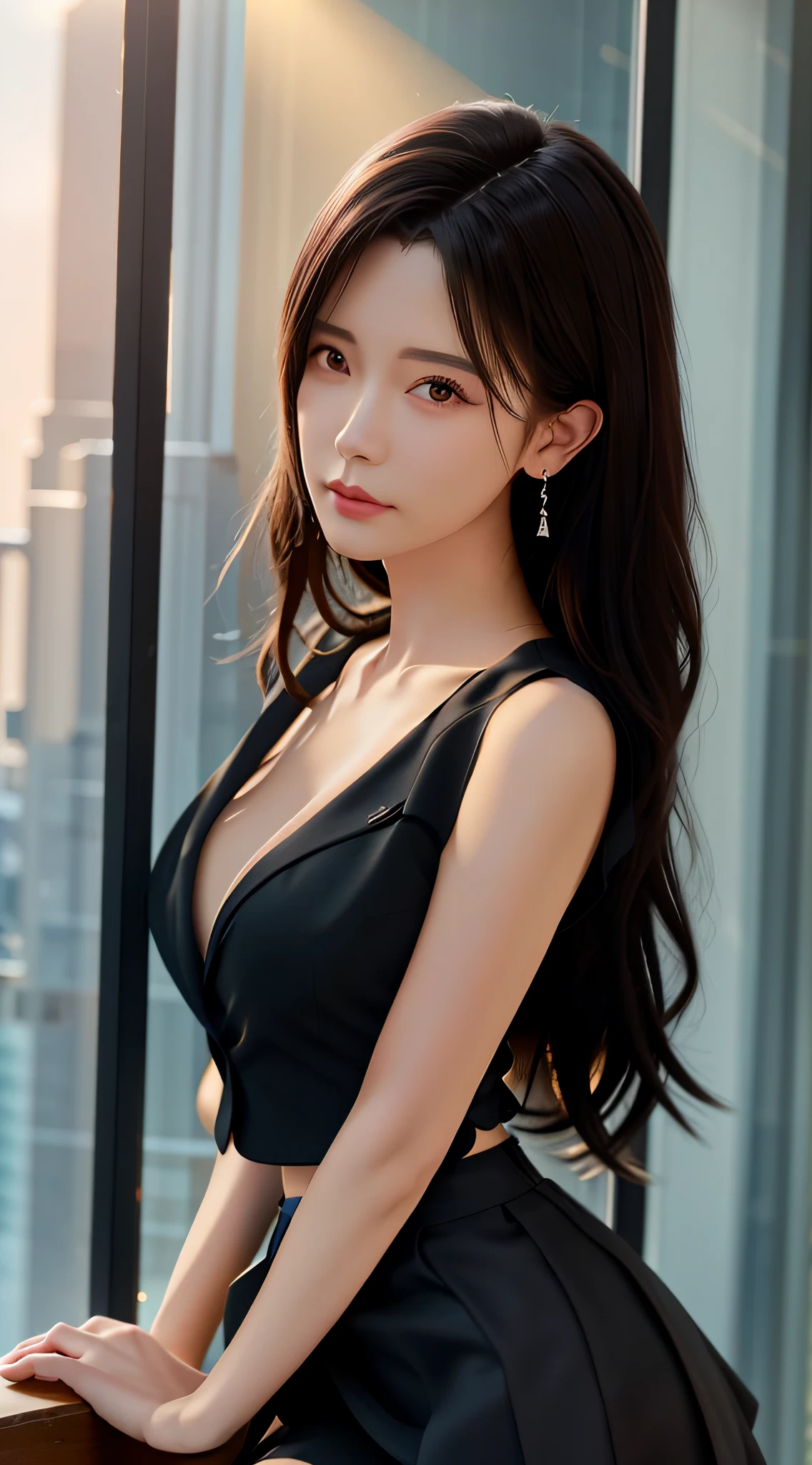 Best Quality, Masterpiece, One Girl, Beautiful Face, (Photorealistic Picture:1.3), Rim Lighting, (High Detail Skin:1.2), 8K UHD, DSLR, High Quality, High Definition, 4K, 8K, Bokeh, Absurdity, Best Ratio Four Fingers and One Thumb, (Real:1.3), Cute 1 Girl, Wearing Black Formal Blazer, Middle Breasts, No Skirt,Lower Body Only White Panties, Sexy