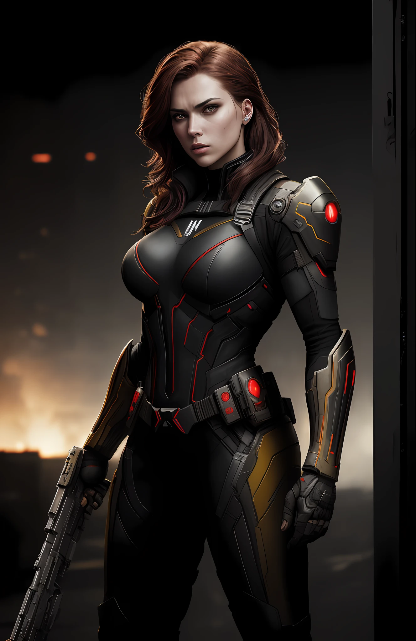 (dark shot: 1.1), epic realistic, Horseman of the Apocalypse Black Widow from Marvel, yellow gradient, black, brown and magenta color scheme, grunge aesthetic!!! graffiti tag wall background, art by Greg Rutkowski and artgerm, soft cinematic light, Adobe Lightroom, darkroom, HDR, intricate, highly detailed, (depth of field: 1.4), faded, (neutral colors: 1.2), (hdr: 1.4), (muted colors: 1.2), hyper-detail (artstation: 1.4), cinematic, warm light, dramatic light (complex details: 1.1)