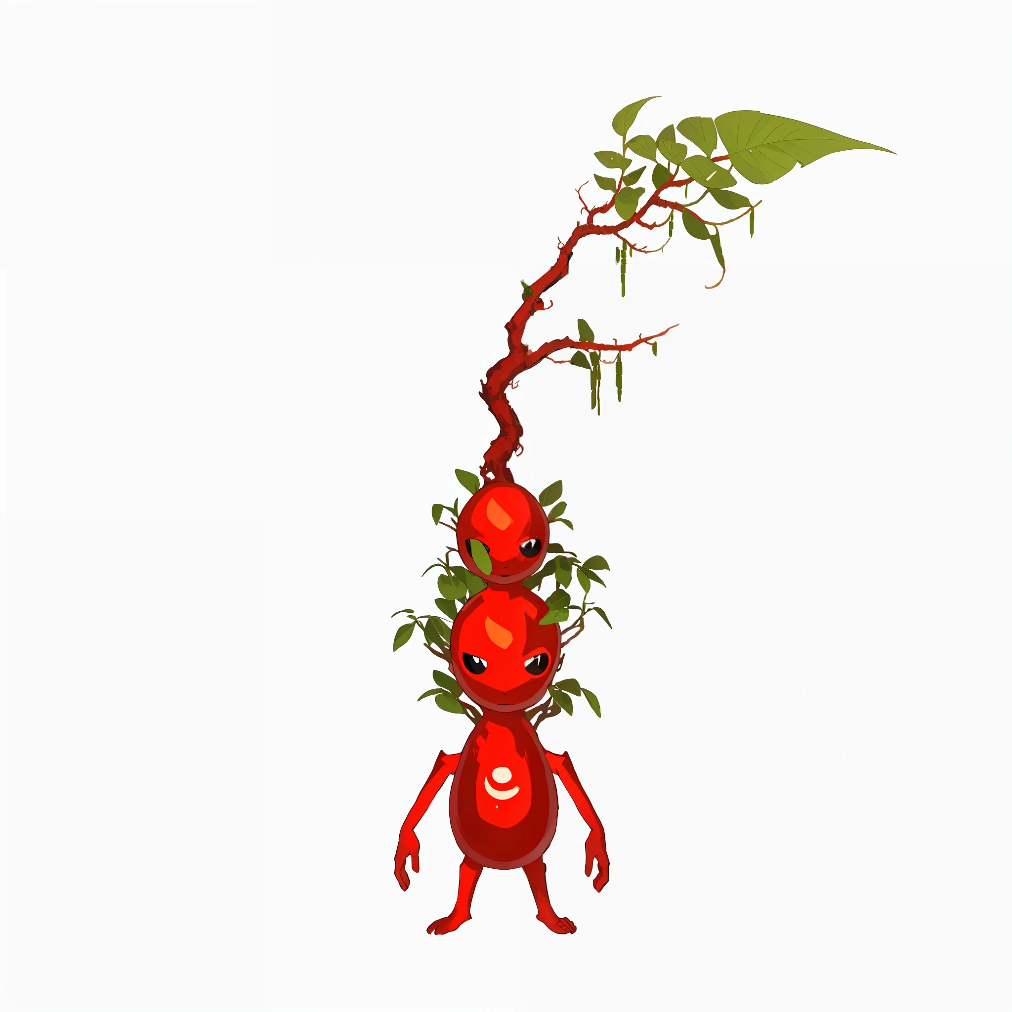 There are red toys with leaves drawn on them, depicted as alien plants, plant monsters, and Anat Finstark. Pixar, Plant Monster, Magical Garden Plant Creature, Extra Terrestrial Plants, Plant Spirit, Grogu, Big Cornissione, whose name is Greenish, Antira Chao, Budding, ((Fantasy Plant))