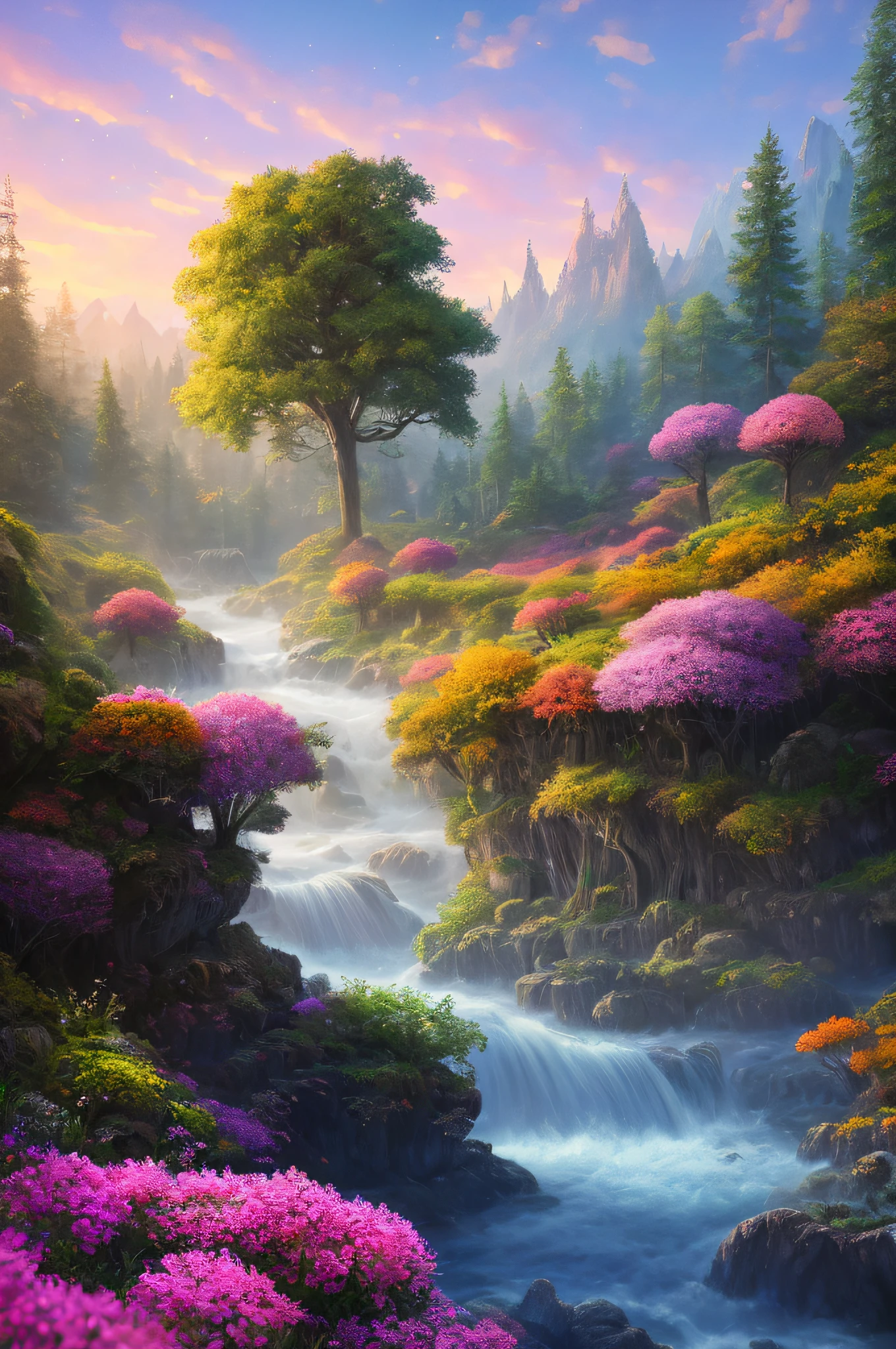 masterpiece, best quality, high quality,extremely detailed CG unity 8k wallpaper, An enchanting and dreamy scene of a fantasy forest, with towering trees, glowing mushrooms, and hidden fairy glens, creating a sense of mystique and enchantment, artstation, digital illustration, intricate, trending, pastel colors, oil paiting, award winning photography, Bokeh, Depth of Field, HDR, bloom, Chromatic Aberration ,Photorealistic,extremely detailed, trending on artstation, trending on CGsociety, Intricate, High Detail, dramatic, art by midjourney