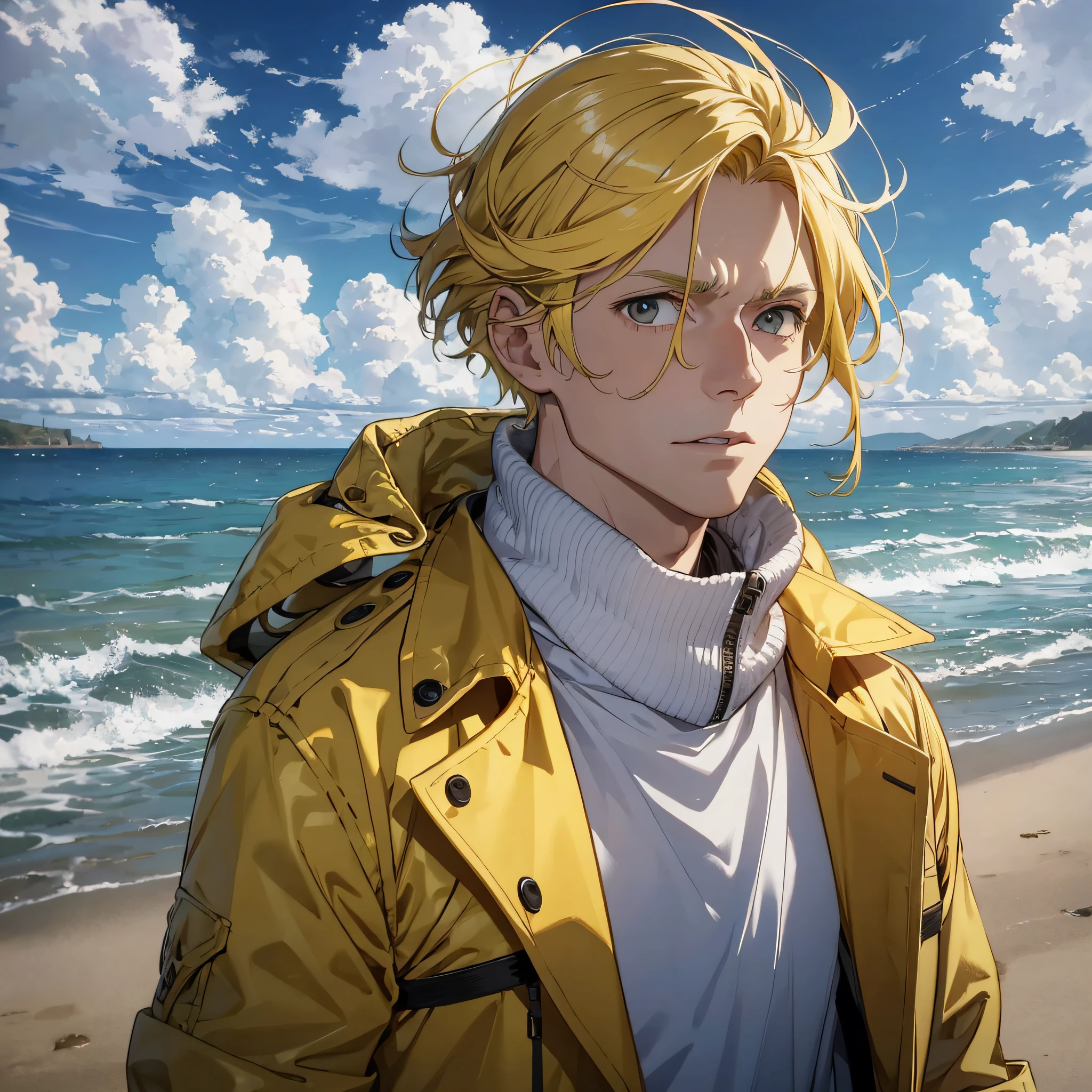 At the empty dock weapons testing ground by the sea, a middle-aged man dressed as a scientist, with a yellow coat, a white shirt and yellow hair, opened his mouth in surprise, and his expression was shocked and unbelievable