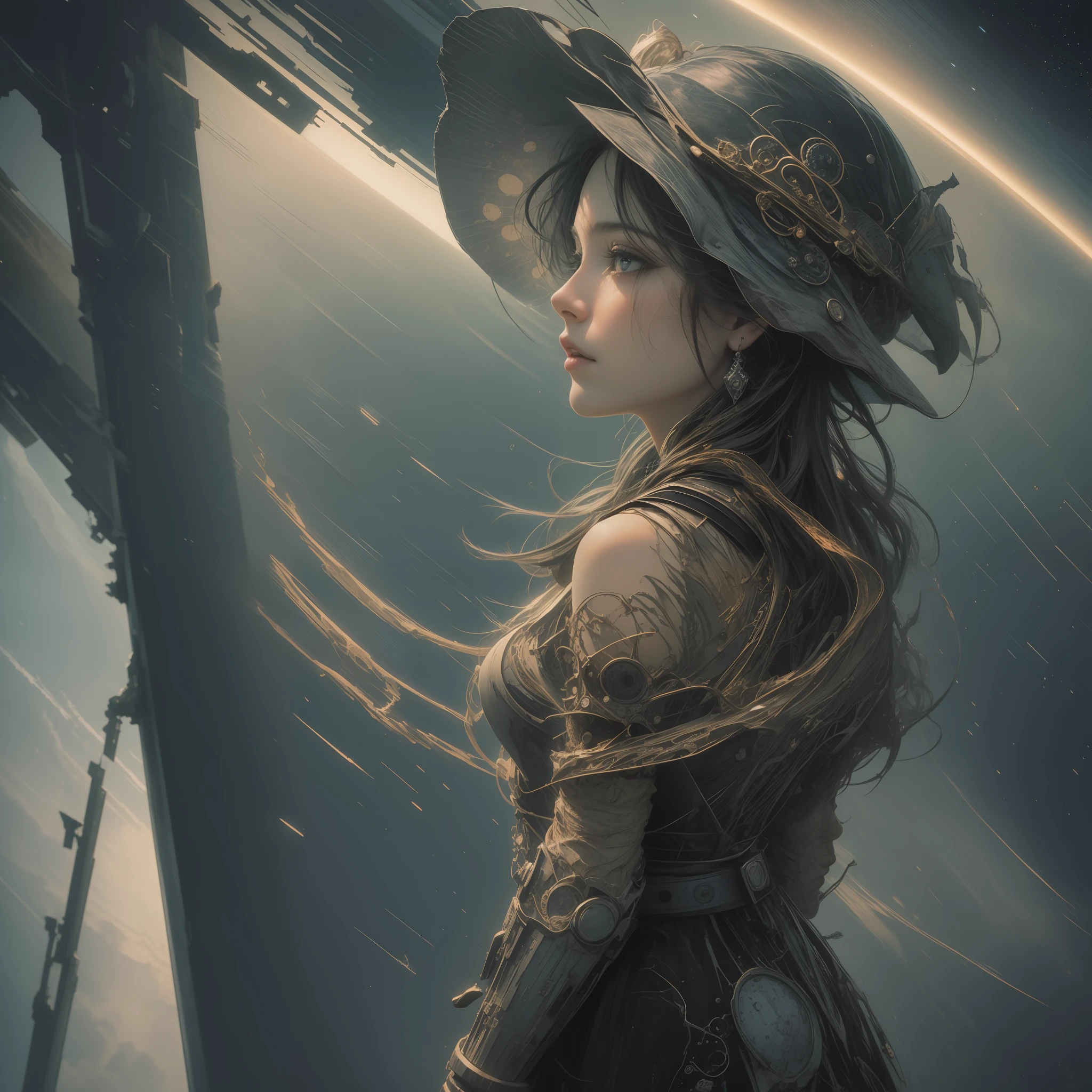 (Real: 1.5), (Raw photo: 1.4), (Photorealism: 1.3), (Masterpiece), Highest Quality, Best Quality, Highly Detailed CG Unity 8k Wallpaper, Detailed and Complex, Back View, Turn Around, Original, Miraculous Witch, Disturbed Space, High Resolution, [:( Detail Face: 1.2): 0.2], Film Grain, FUJIFILM XT3, (High Detail Skin: 0.9), 8k, detailed gradient background, full body, world of ruin, doomsday, space-time rift, colorful