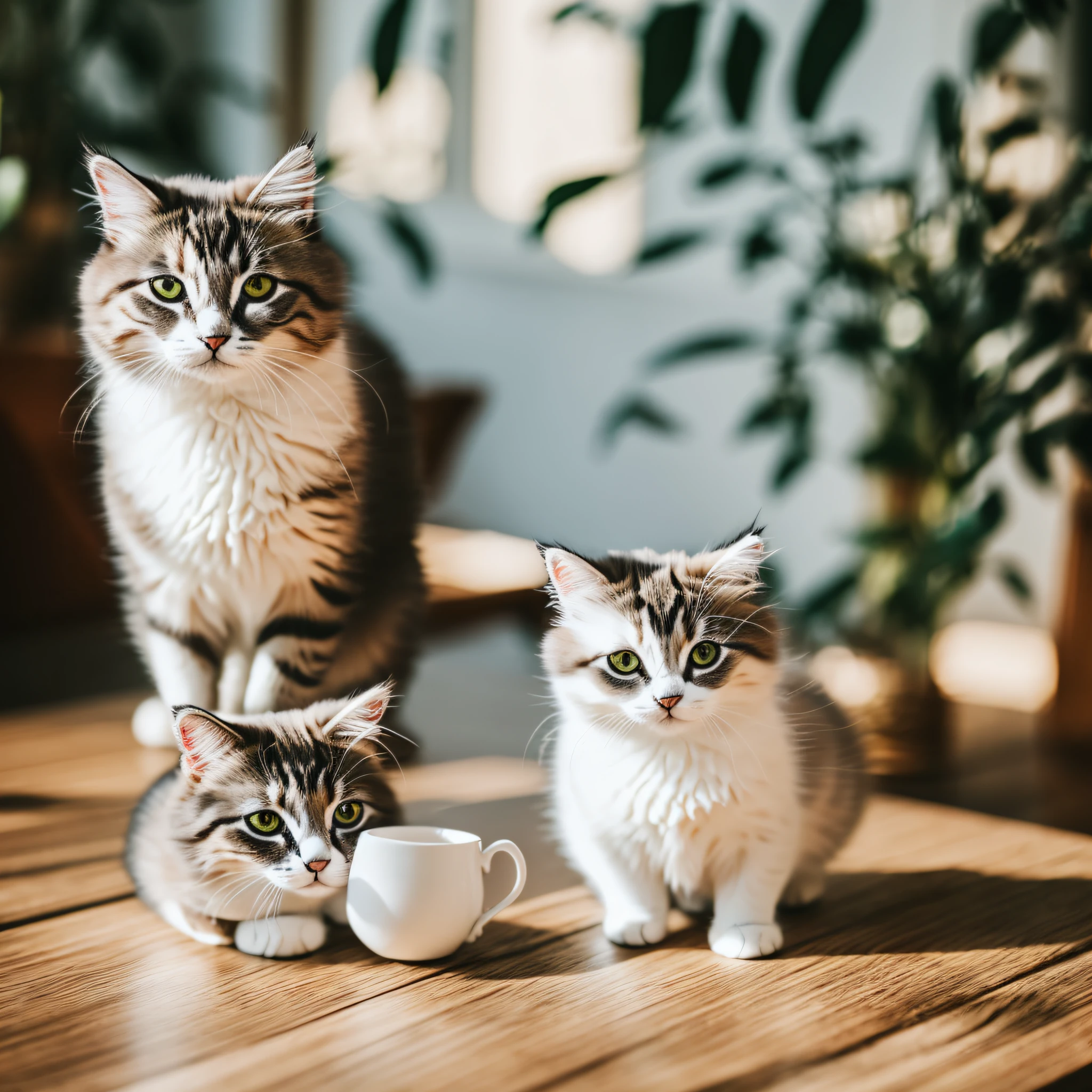 Cat, (Himalayan), (Small)))), in a teacup, Face, Front paws out, 8K, Professional photo, Delicate, Clear, On the table, Inside the house, Sunshine, Light Leak, Masterpiece, ((Pretty))), Fashionable Teacup, (Reality), Plush Toy, Round Pupils