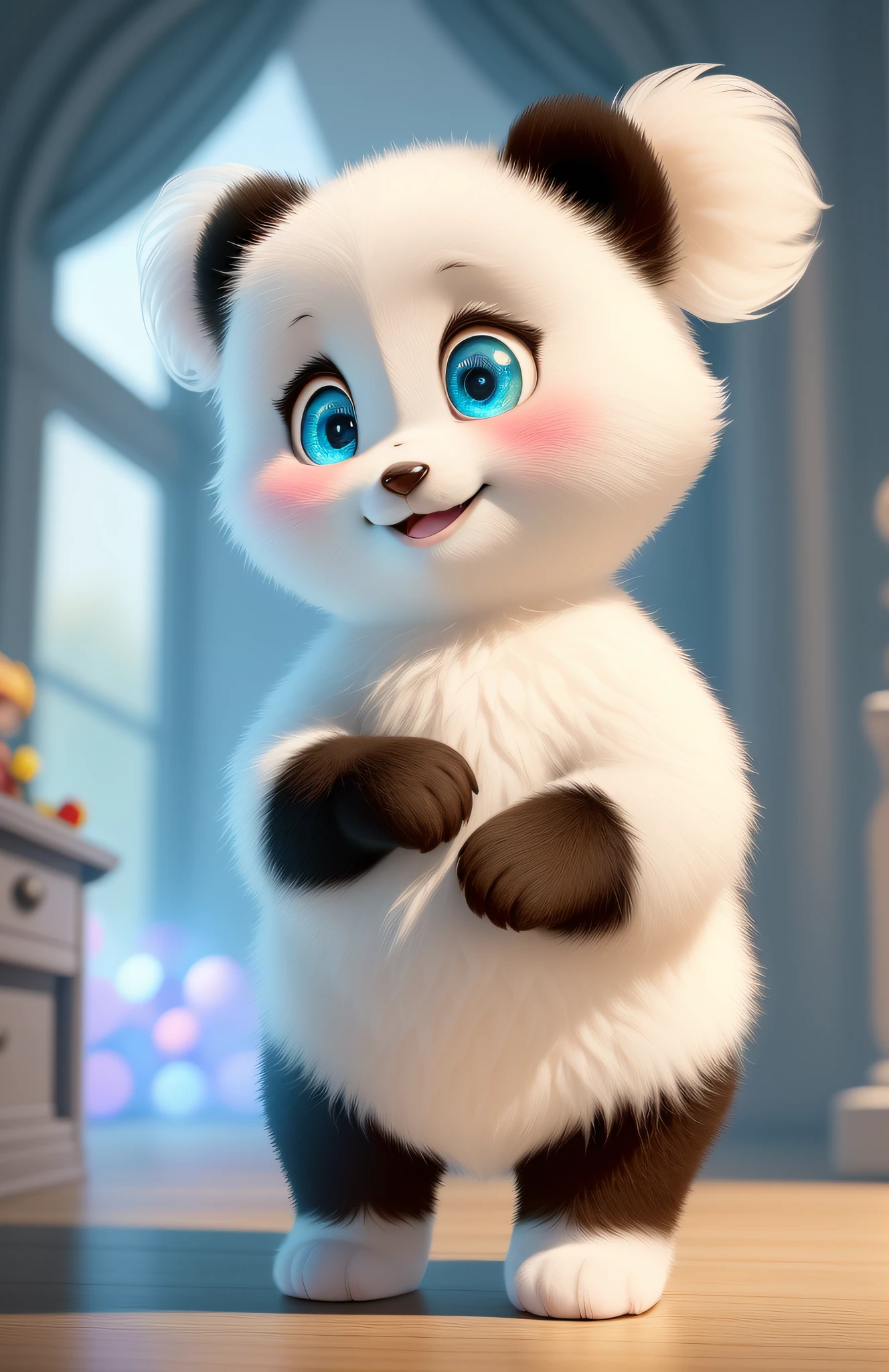 (masterpiece), (best quality), (ultra-detailed), (full body:1.2), Super cute, Baby, Pixar, Baby panda in pajamas, Big bright eyes, Fluffy, Smile, Delicate and fine, Fairy tales, Incredibly high detailed, Pixar style, Bright color palette, Natural light, Simple background with pure color, Octane render, Trending on Artstation, Gorgeous, Ultra wide angle, 8k, HD, Realistic