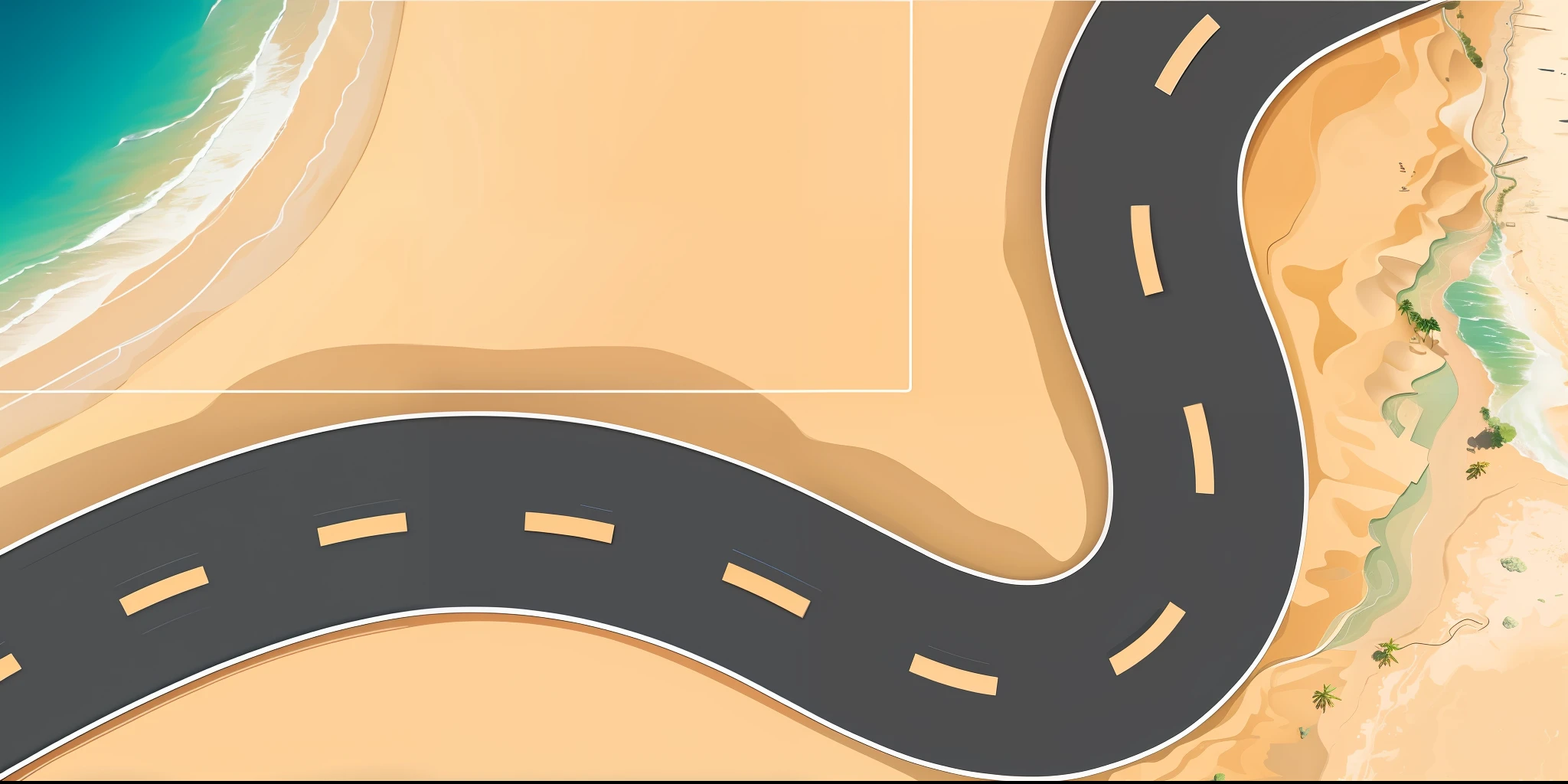 A curved road, sea, sand, plane 2 D, vector