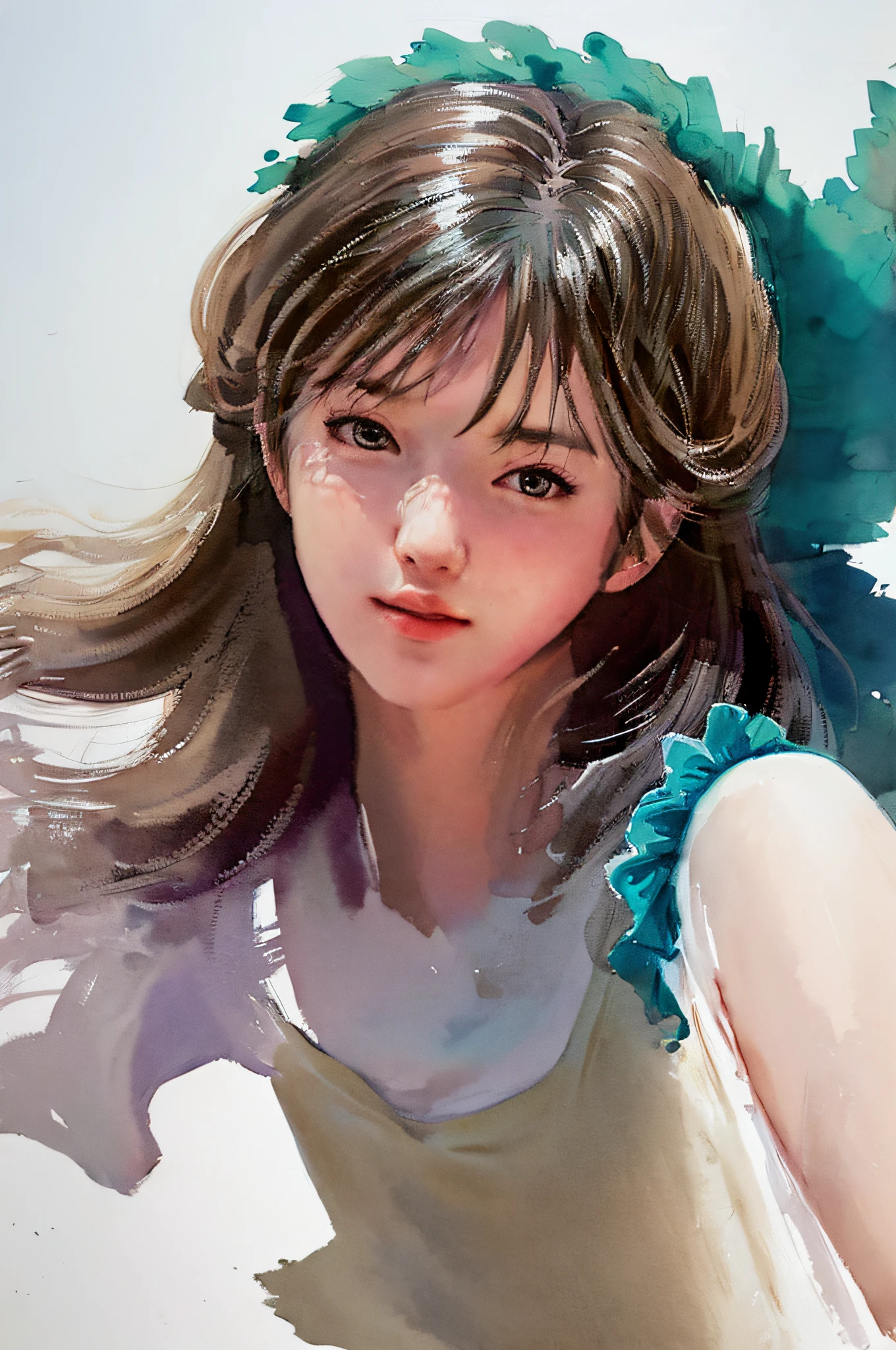 (Masterpiece, Realistic: 1.4), (Extreme Precision: 1.2) >, Close-up, Portrait, (Upper Body: 1.2), (Front: 1.3), 191971 Dress, Back Dress, (Long Skirt: 1.2), Extra Long Hair, Breasts, Bare Shoulders, Sky, Ocean, Water, Looking at the Audience, Italian, Head Tilt, Wind, Clouds, Sunlight, Outdoor, 1girl, Solo, BREAK, Cinematic Light, Ultra High Resolution, 8k UHD, Film Granules, Perfect Anatomy, Delicate and delicate skin, best shadows, delicate, RAW, high resolution,