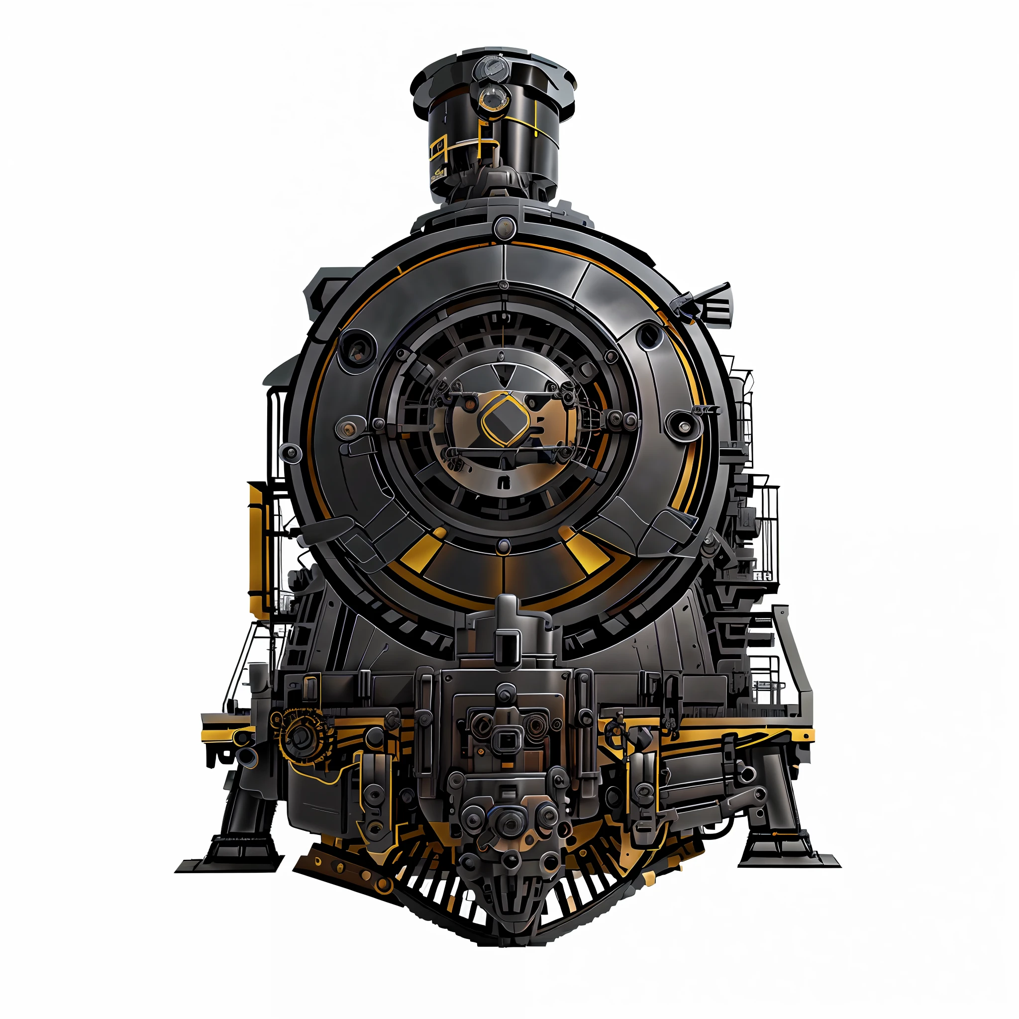 Image of train engine, front with large locomotive, locomotive, gothic locomotive, steam engine, steam train, detailed steampunk illustration, big engine, steampunk illustration, steampunk illustration, train, steam pank style, steam train, steampunk design, engine, steampunk style, steampunk image theme, steampunk digital art, wasteland punk