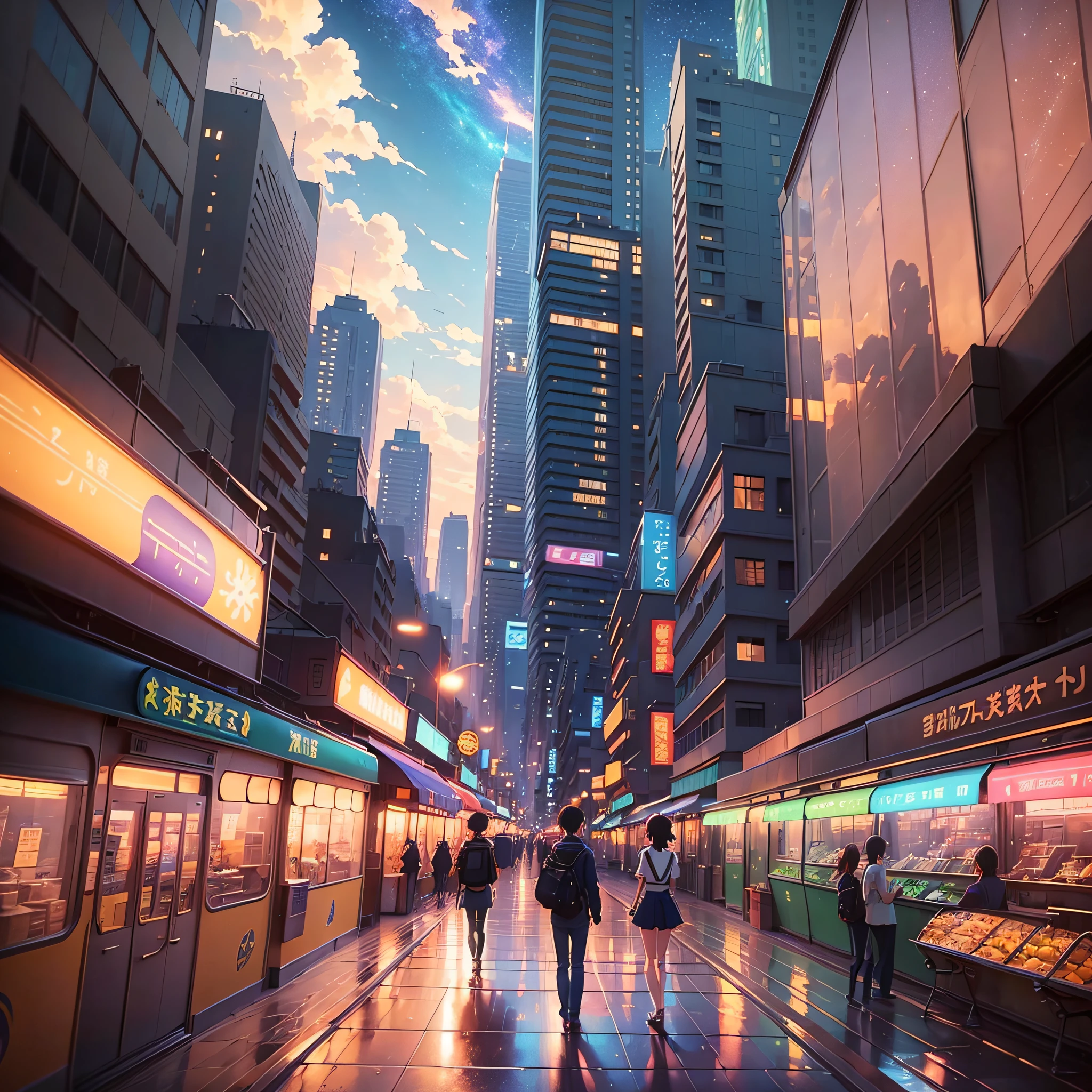 Summer, Makoto Shinkai style concept art, tumbler, magical realism, beautiful anime scene, beautiful sky. (Makoto Shinkai: 1.2), anime background art, anime background, anime movie background, galaxy express, no one (masterpiece: 1.1, floating: 0.9) --auto --s2