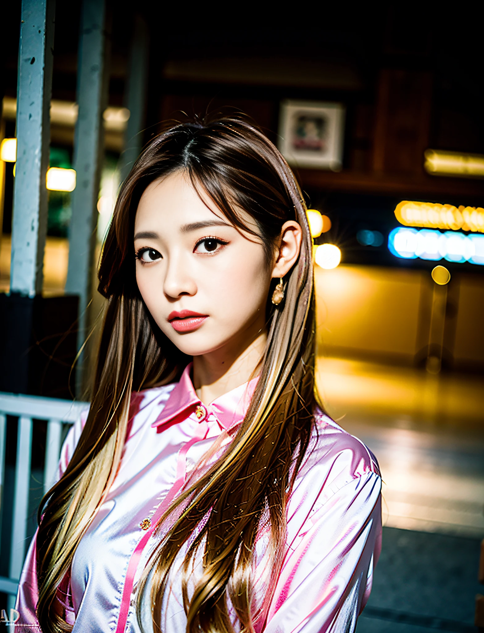 Masterpiece, 16K, Top Quality, Alafed Asian Woman with Long Brown Hair and Pink Shirt, 8K Artgerm Bokeh, Korean Girl, Beautiful Young Korean Woman, Korean Woman, Beautiful Korean Woman, Gorgeous Young Korean Woman, f/1. 9 6.8 1 mm ISO 4 0, Midshot Portrait