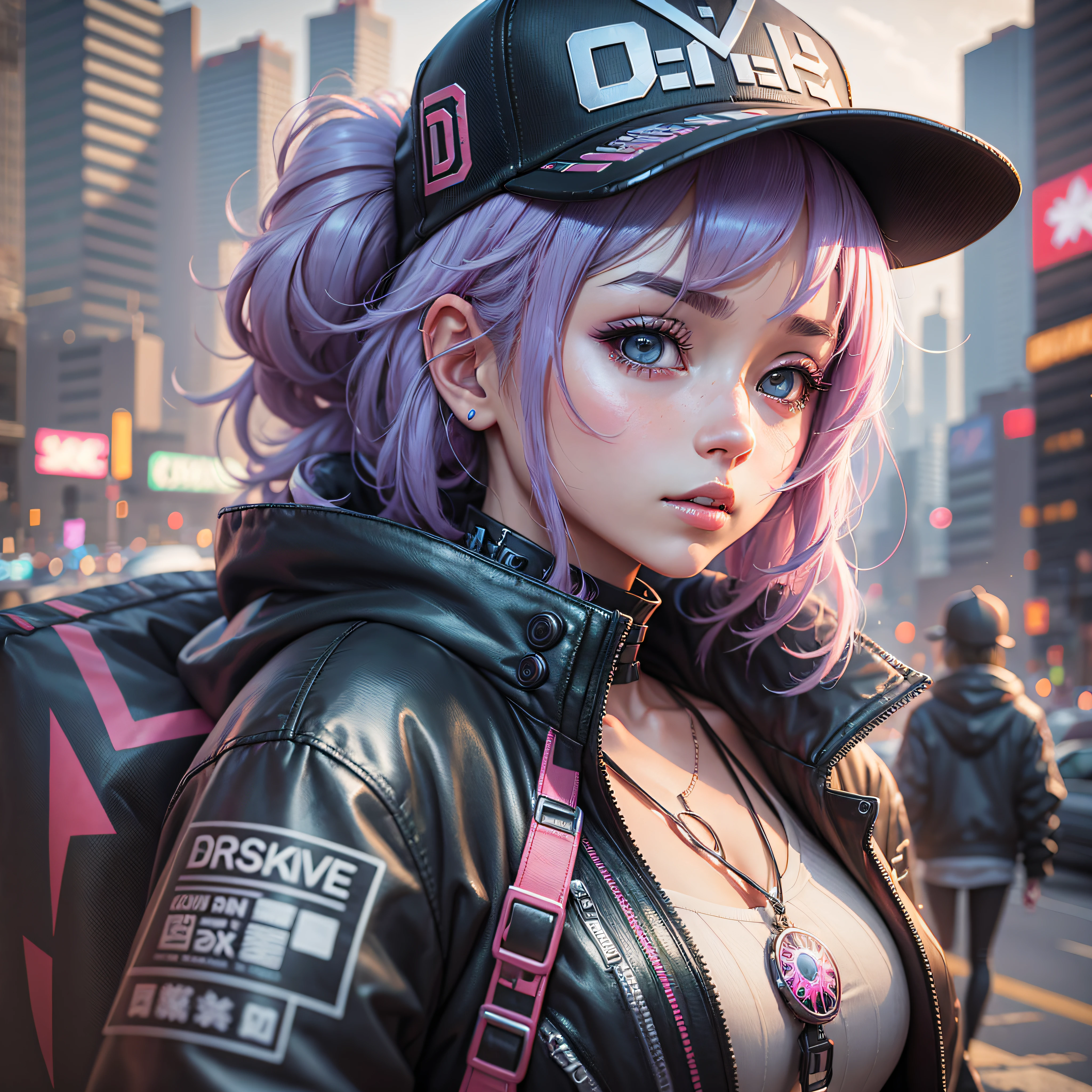 Anime girl posing for photo with hat and jacket, Guvez style artwork, anime style. 8k, anime style 3d, digital cyberpunk anime art, guweiz, reality anime 3 d style, trend in cgstation, anime art, cyberpunk anime girls, e-girls, animatronic girls --auto --s2