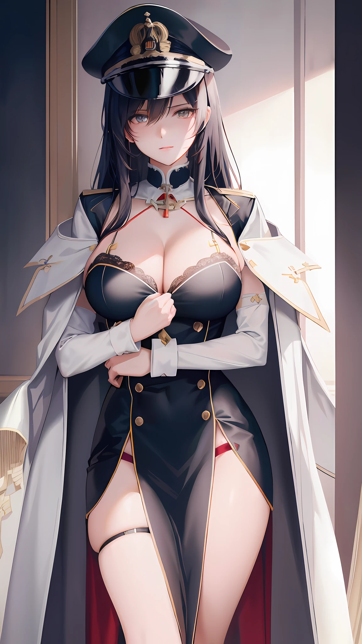 anime - style image of a woman in a uniform posing for a picture, fine details. girls frontline, seductive anime girl, from girls frontline, azur lane style, [ 4 k digital art ]!!, anime goddess, detailed digital anime art, fine details. anime, black - haired mage, characters from azur lane, detailed anime artwork