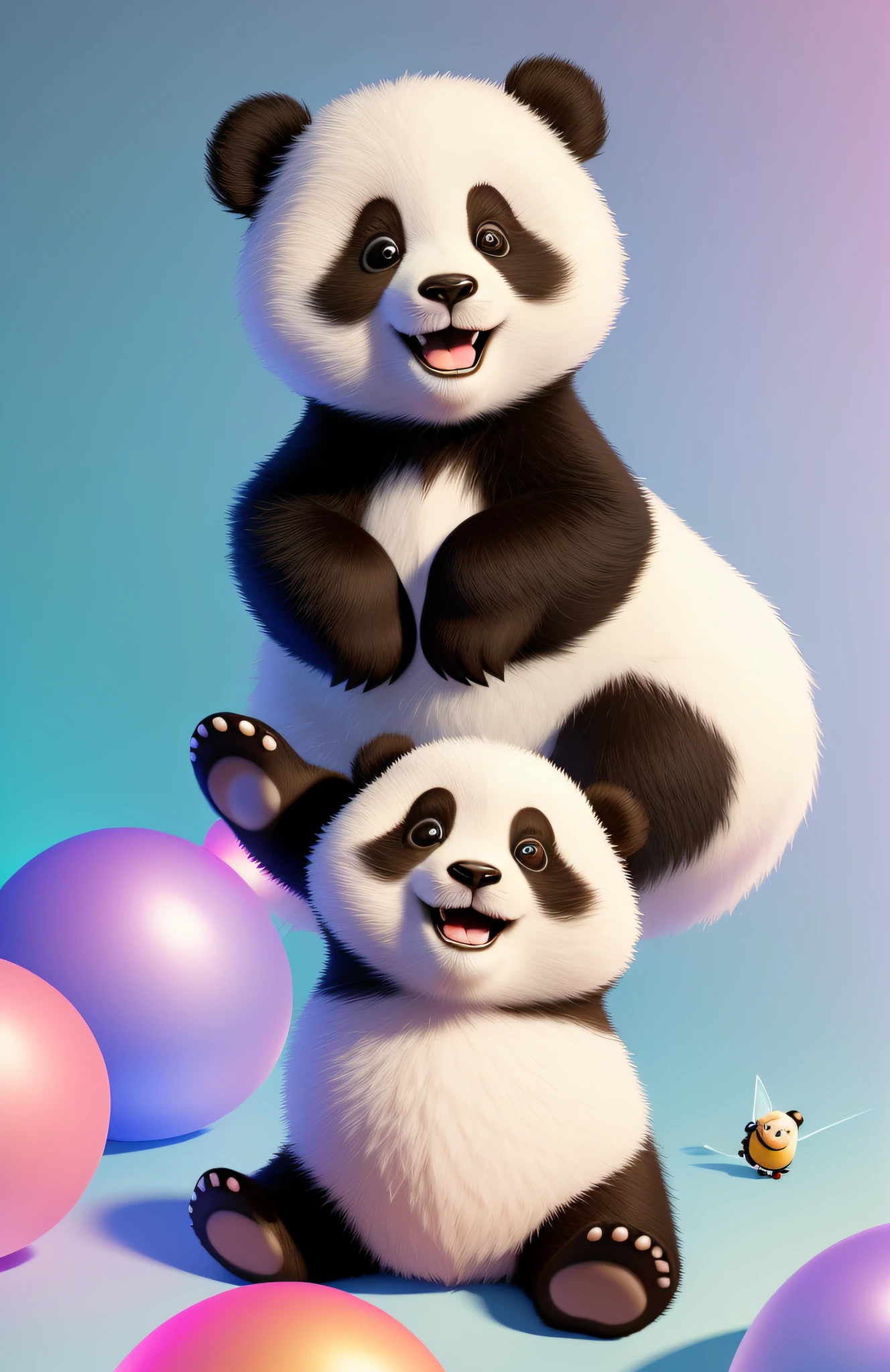 (Masterpiece), (Excellent), (Super Fine), (Full Body: 1.2), Super Cute, Baby, Pixar, Pajama Panda Baby, Big Bright, Fluffy, Smile, Delicate and Delicate, Panda, Fairy Tale, Incredibly High Detail, Pixar Style, Bright color palette, Natural light, Simple background in solid colors, Octane rendering, trends on Artstation, gorgeous, ultra wide angle, 8k, HD, realistic