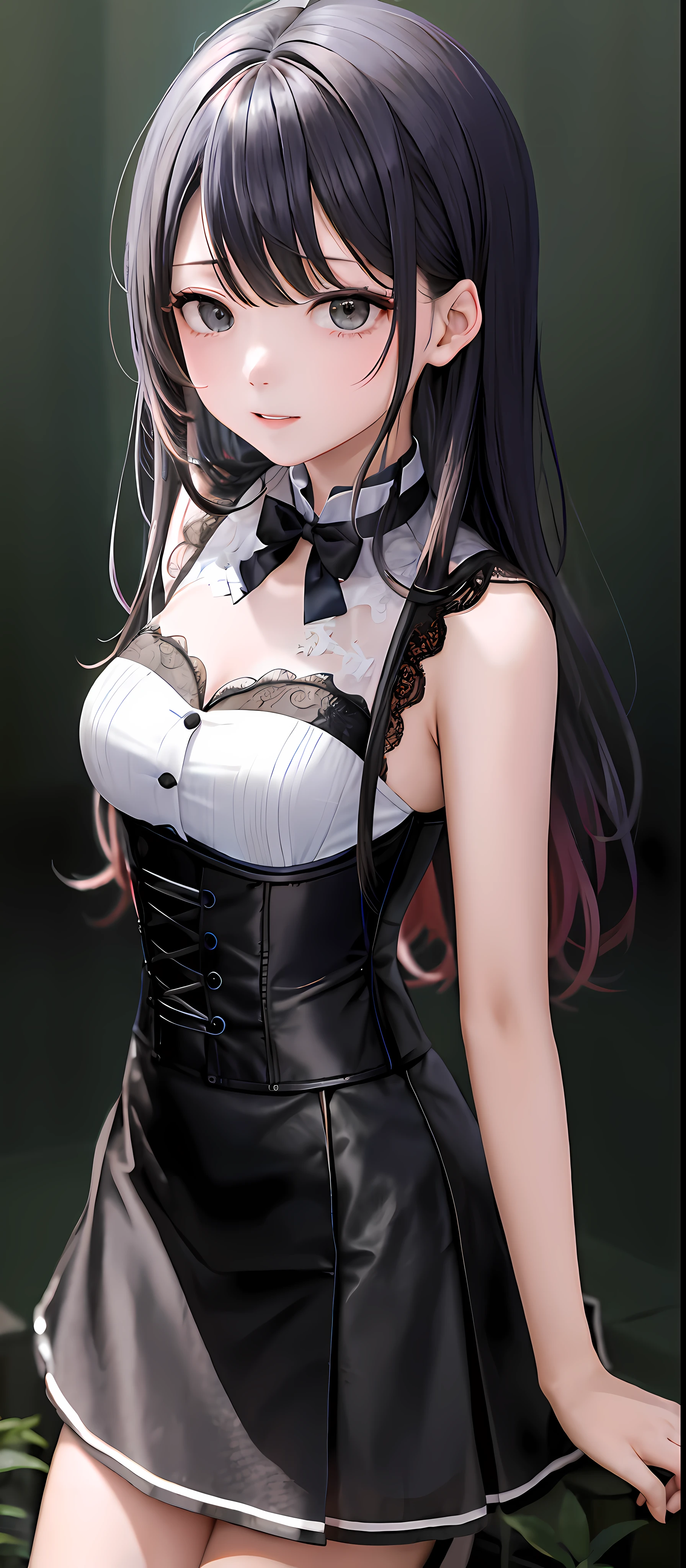 [1girl|solo], (masterpiece:1.1), (best quality:1.1), (精致细节Rocker [[White Ombr shirt:Black Appliqud with patches and motifs morning dress:0.85]:[Black Collared revealing clothes: Earth tones hip开衩小黑裙：0.15]：0.7]：1.25），（粗花呢 [[珊瑚色羊毛 A 字裙：绿松石色无袖芭蕾舞短裙：0.05]：[绿色透明丁字裤：橙色亚麻罩衫：0.1]：0.1]：1.15）， , [(NSFW:1.0):(NSFW:0.95):0.15],[medium:[large|medium]:0.35] breasts, corset, BREAK [black:pink:0.65] theme, (gradient background:1.1), 肖像, BREAK [blond:sky blue:0.05] 头发，钝刘海，hime cut，长发，侧马尾辫，[blue:purple:0.85] 眼睛，精致的黑色女巫帽，拿着魔杖，