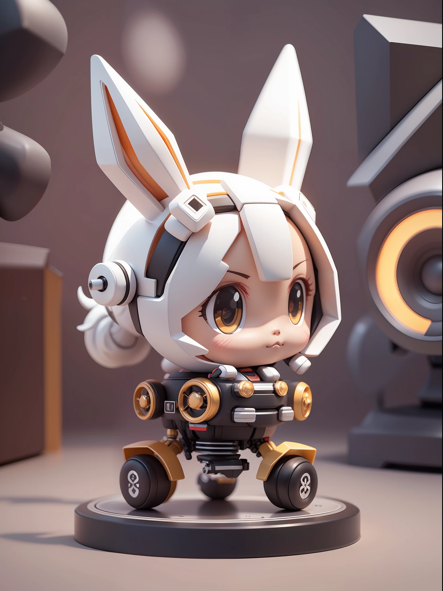(Mechanical, Bunny: 1.331), (Mechanical Bunny Tail), Cute Style, Small, Big Head, (Hot Wheels: 1.331), 3D Rendering, ((Q Version)), Pokémon Style, Machine Style, Cinematic Texture, Figure, Pokémon, Movie Lights, Heavy Robotic Arm, Mechanical Belly, Mechanical Legs, Mechanical Legs, Mechanical Sense, Background Surround Lightning, Lightning, Cool, Clean White Background, Ray Tracing, Premium Colors, Full Body 3D Model, Action, Stylish Blind Box Toys. (fill body:1.2),chibi