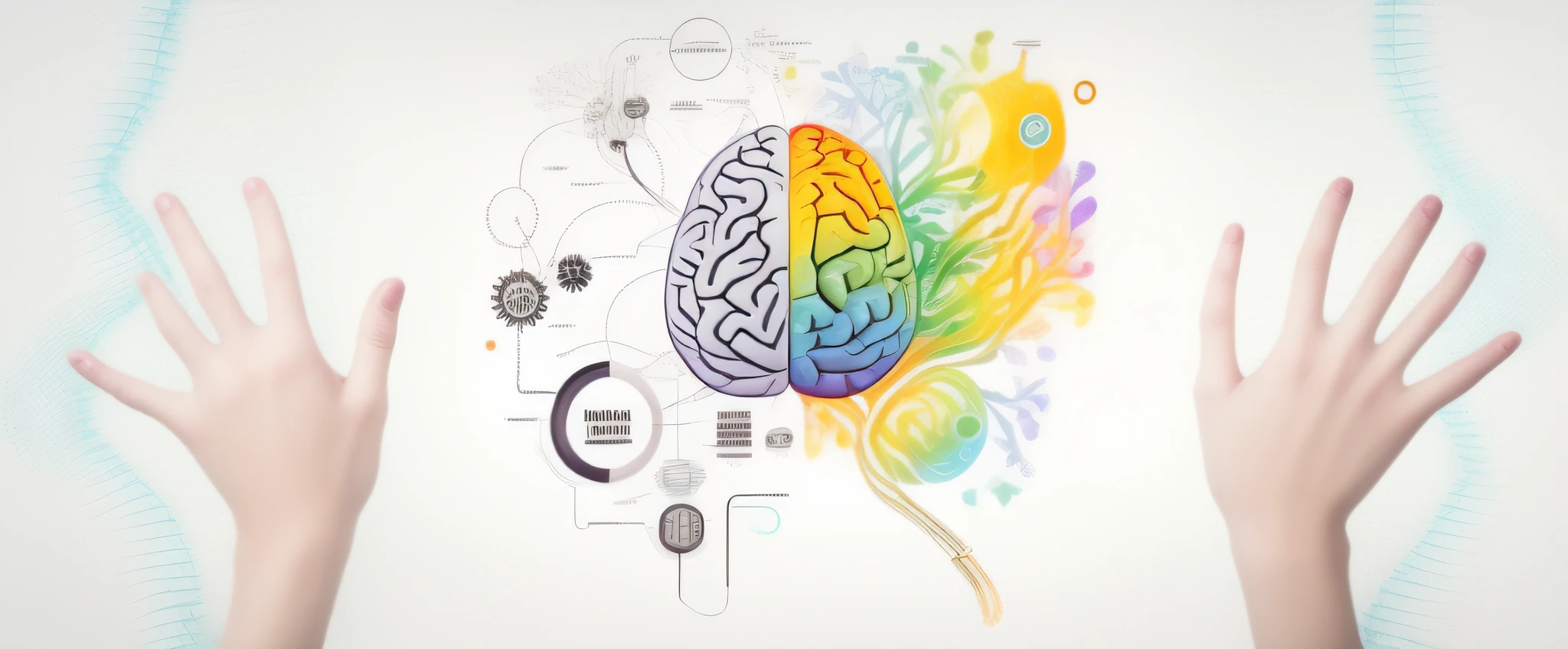 someone is holding their hands up to a drawing of a brain, nootropic stimulant, featuring brains, artistic depiction, artistic illustration, neuroscience, human brain, brains, design thinking, brainbow, synesthesia, cognition, illustration], brain, electronic brain, imaginative!!, intelligence, brainstorm, instagram post, by Joseph-Marie Vien, brain interface --auto --s2