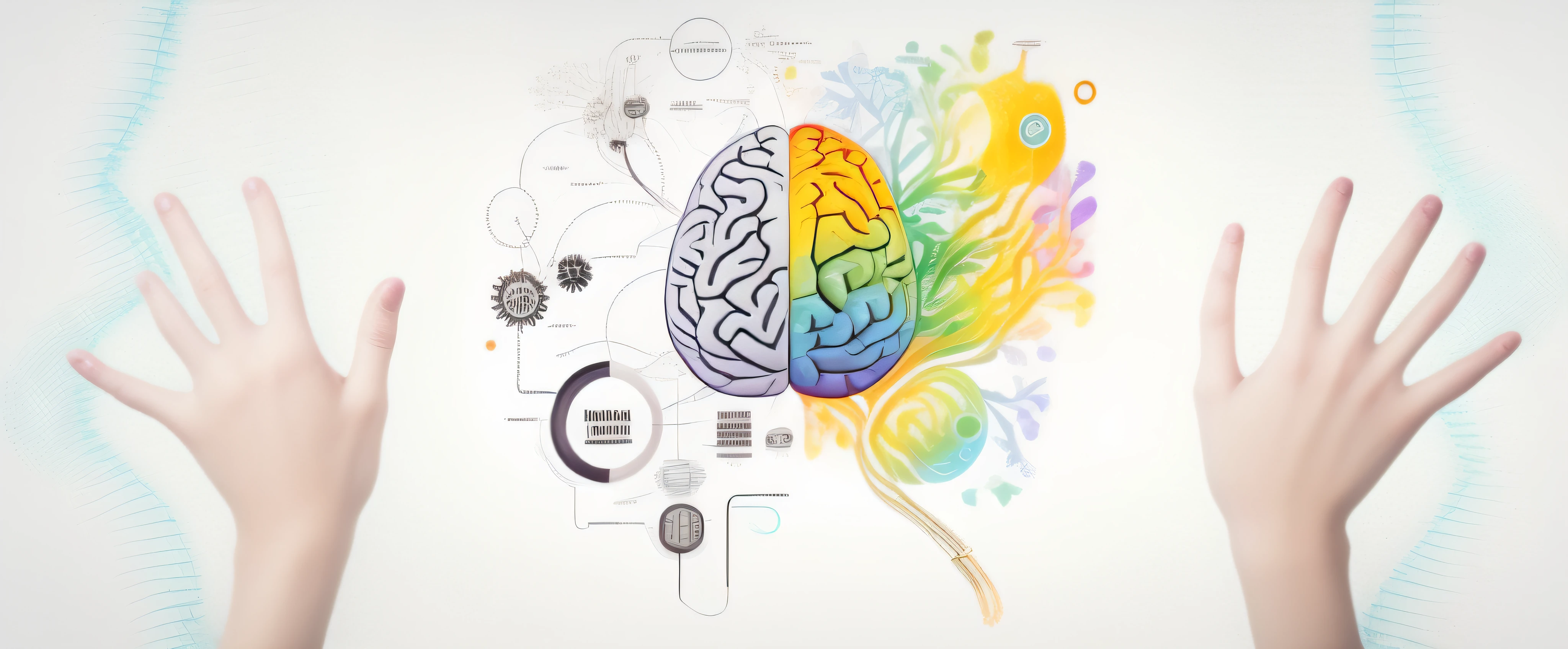 someone is holding their hands up to a drawing of a brain, nootropic stimulant, featuring brains, artistic depiction, artistic illustration, neuroscience, human brain, brains, design thinking, brainbow, synesthesia, cognition, illustration], brain, electronic brain, imaginative!!, intelligence, brainstorm, instagram post, by Joseph-Marie Vien, brain interface --auto --s2
